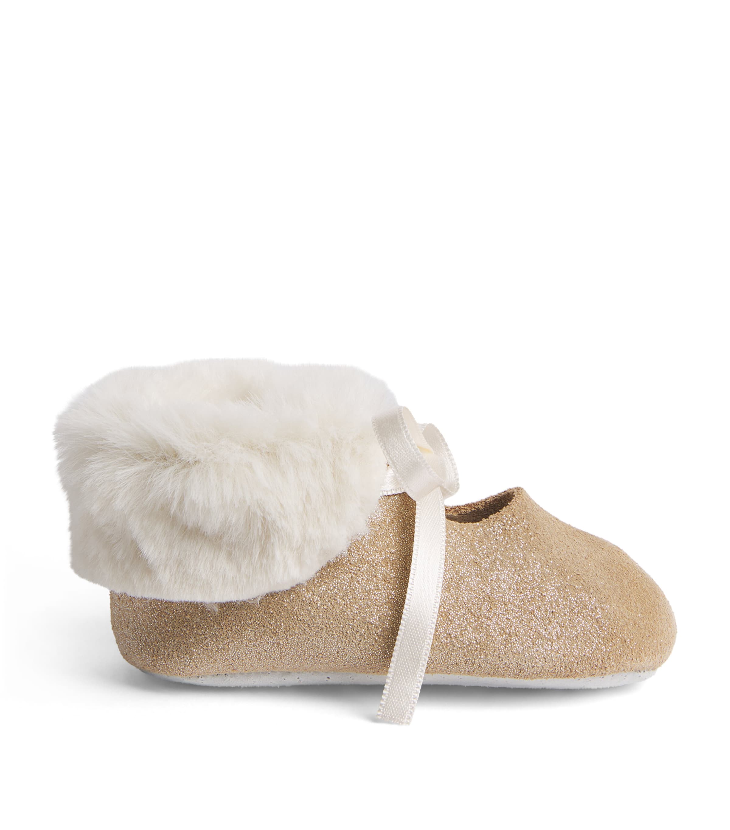 Tartine et Chocolat Suede Fleece-Trim Flats Or