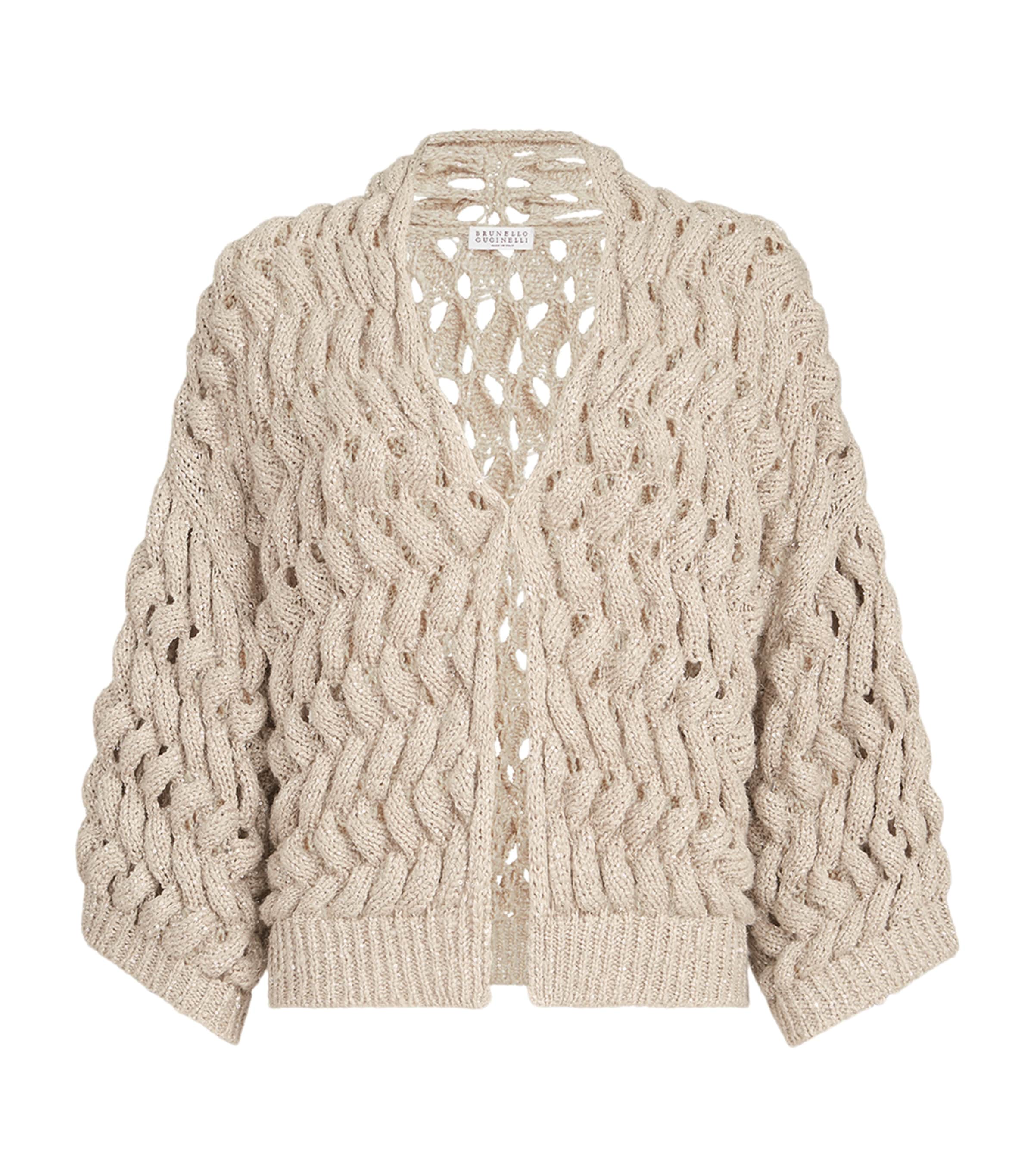 Brunello Cucinelli Womens Silk-Linen-Blend Dazzling Waves Cardigan