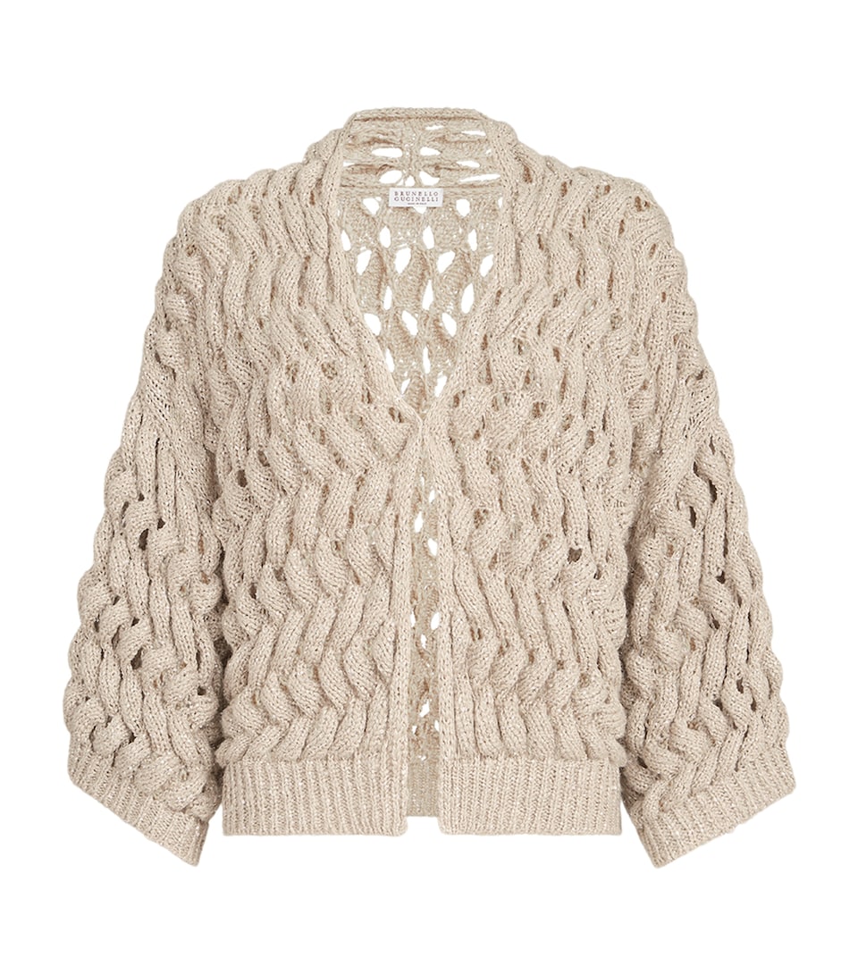 Brunello Cucinelli Womens Silk-Linen-Blend Dazzling Waves Cardigan