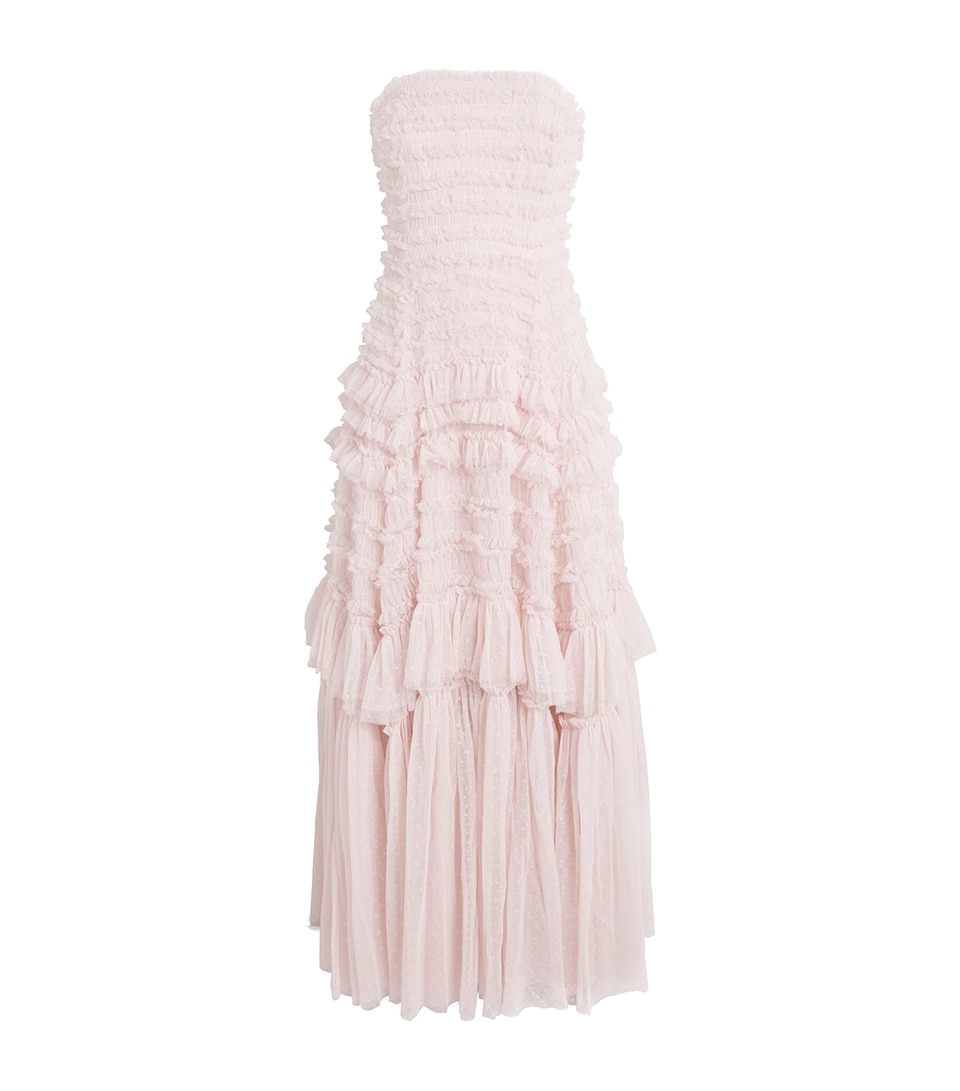 Needle & Thread Womens Ruffle Strapless Valentine Maxi Dress Shell