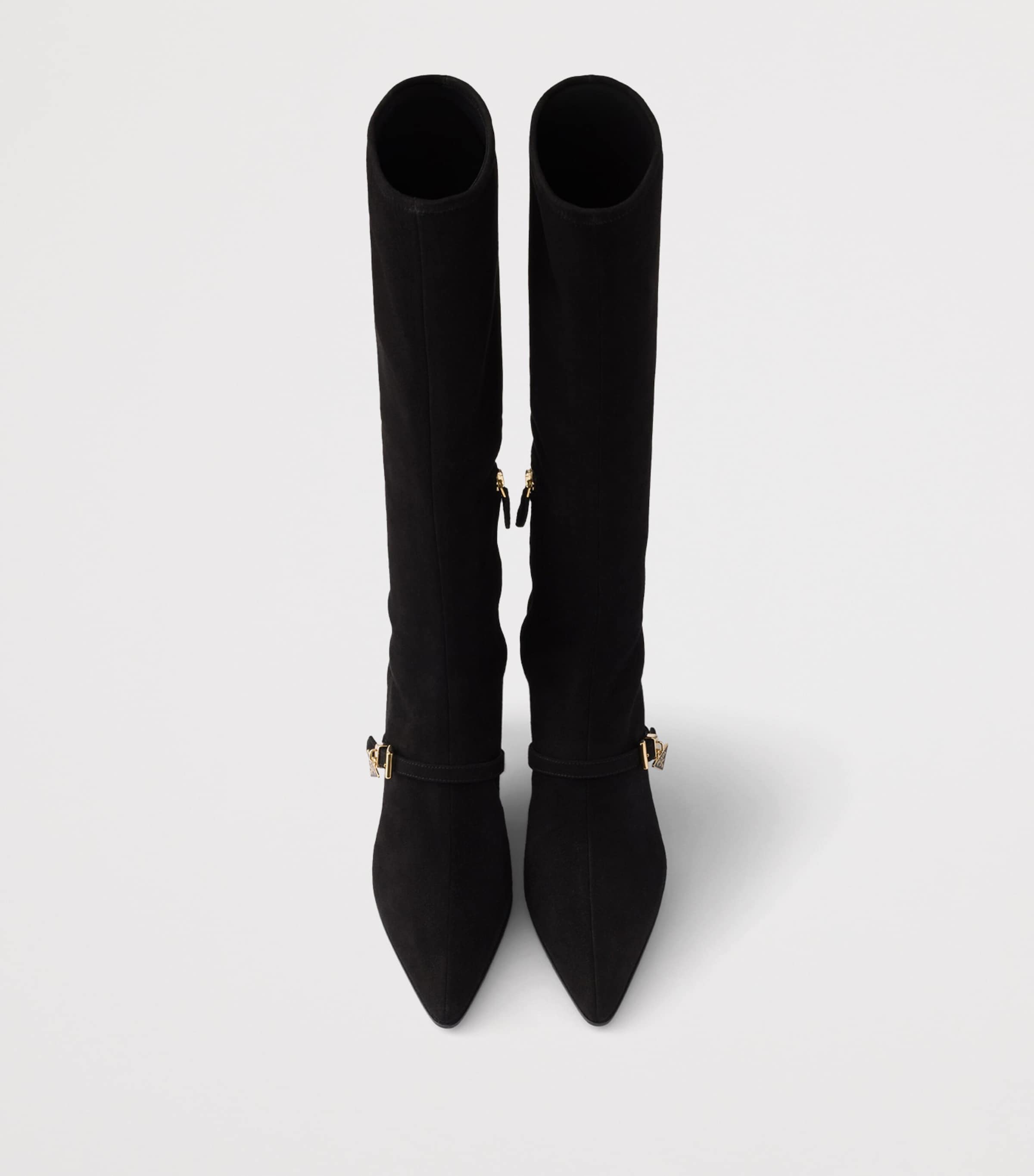 Prada Stretch Suede Knee-High Boots 55 Black