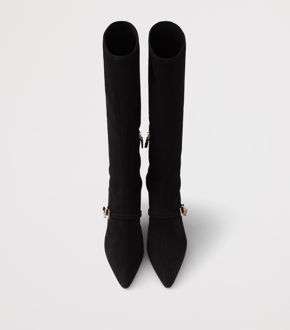 Prada Stretch Suede Knee-High Boots 55 Black
