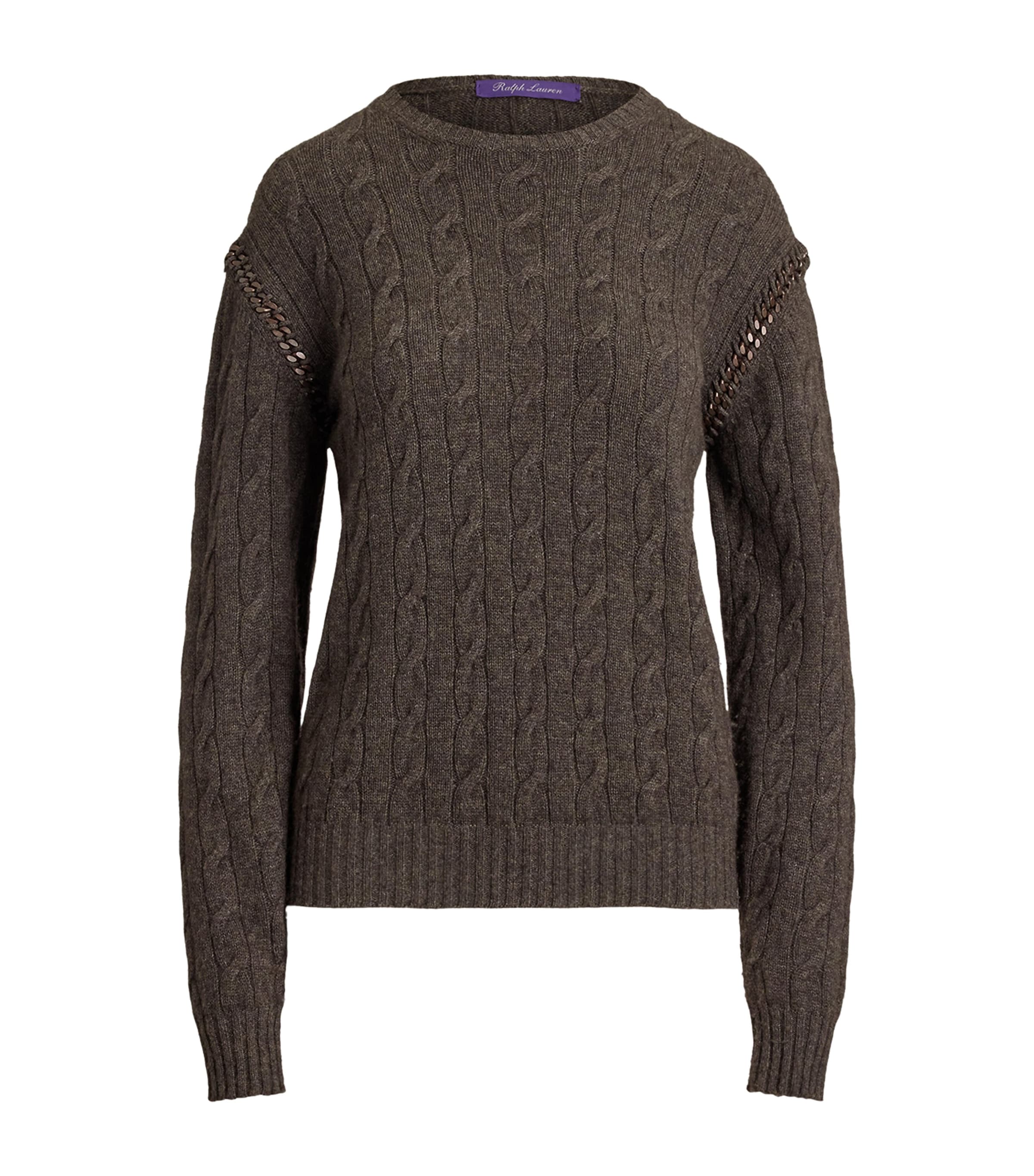 Ralph Lauren Collection Womens Cashmere Chain-Detail Sweater Taupe Grey Melange