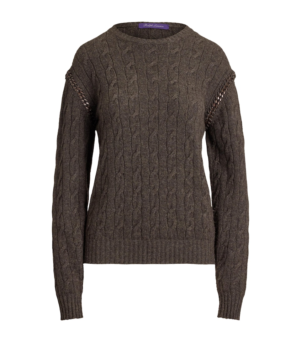 Ralph Lauren Collection Womens Cashmere Chain-Detail Sweater Taupe Grey Melange