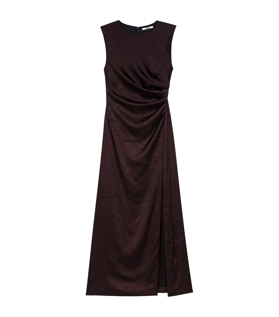 Maje Womens Ruched Sleeveless Midi Dress Brown