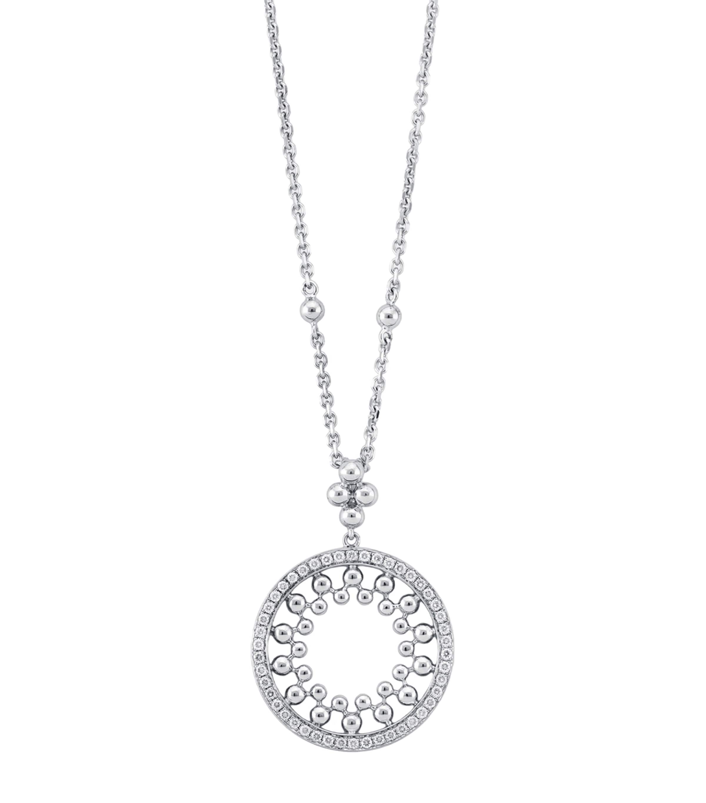 White Gold and Diamond Circus Bead Pendant Necklace