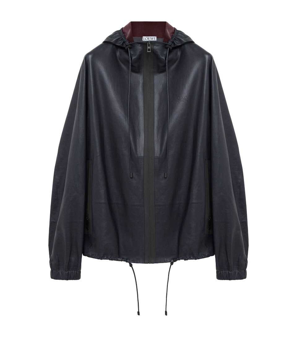 LOEWE Mens Lambskin Hooded Jacket Navy Blue