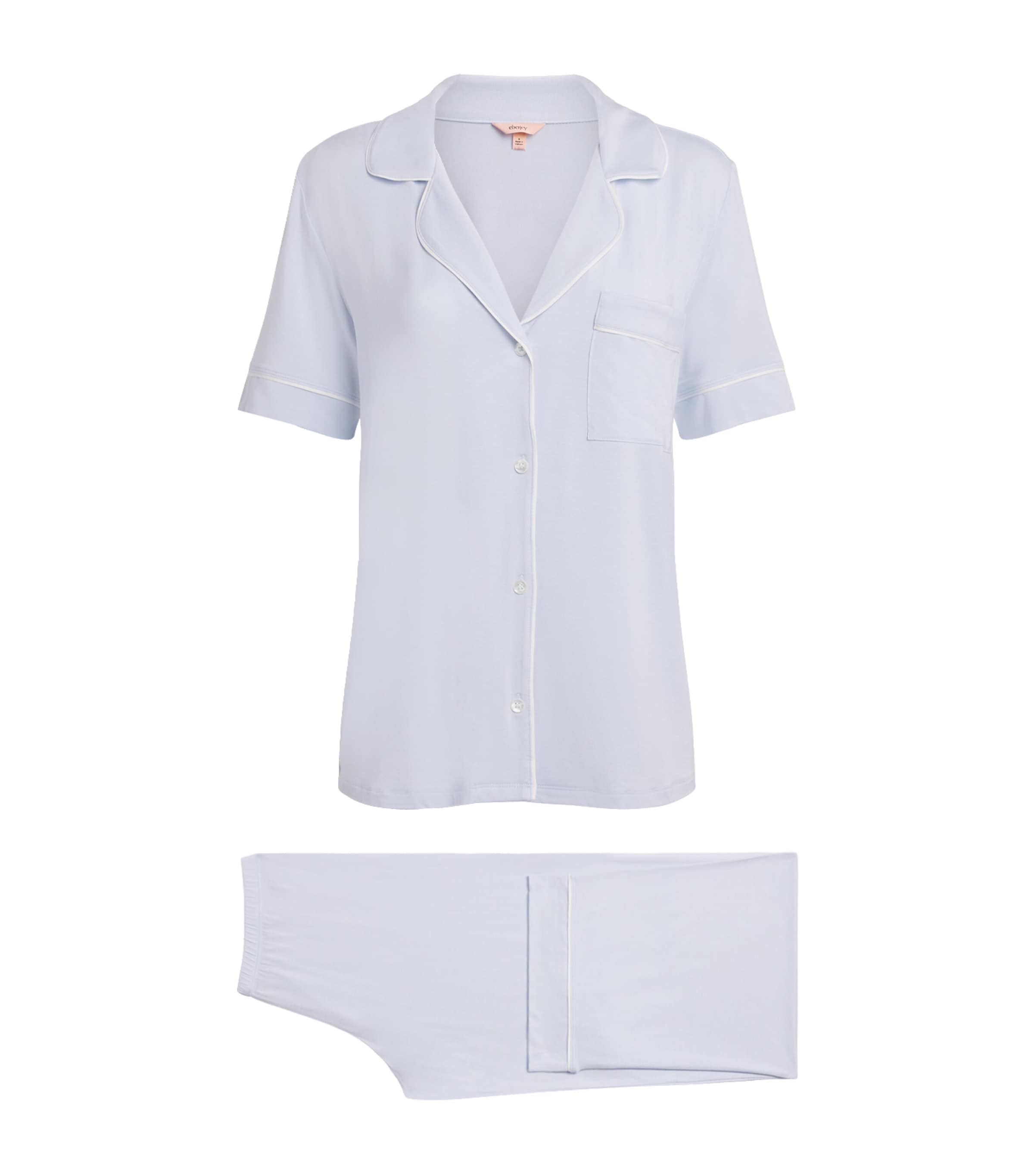 Eberjey Womens Short-Sleeve Gisele Pyjama Set Ice Blue/ivory