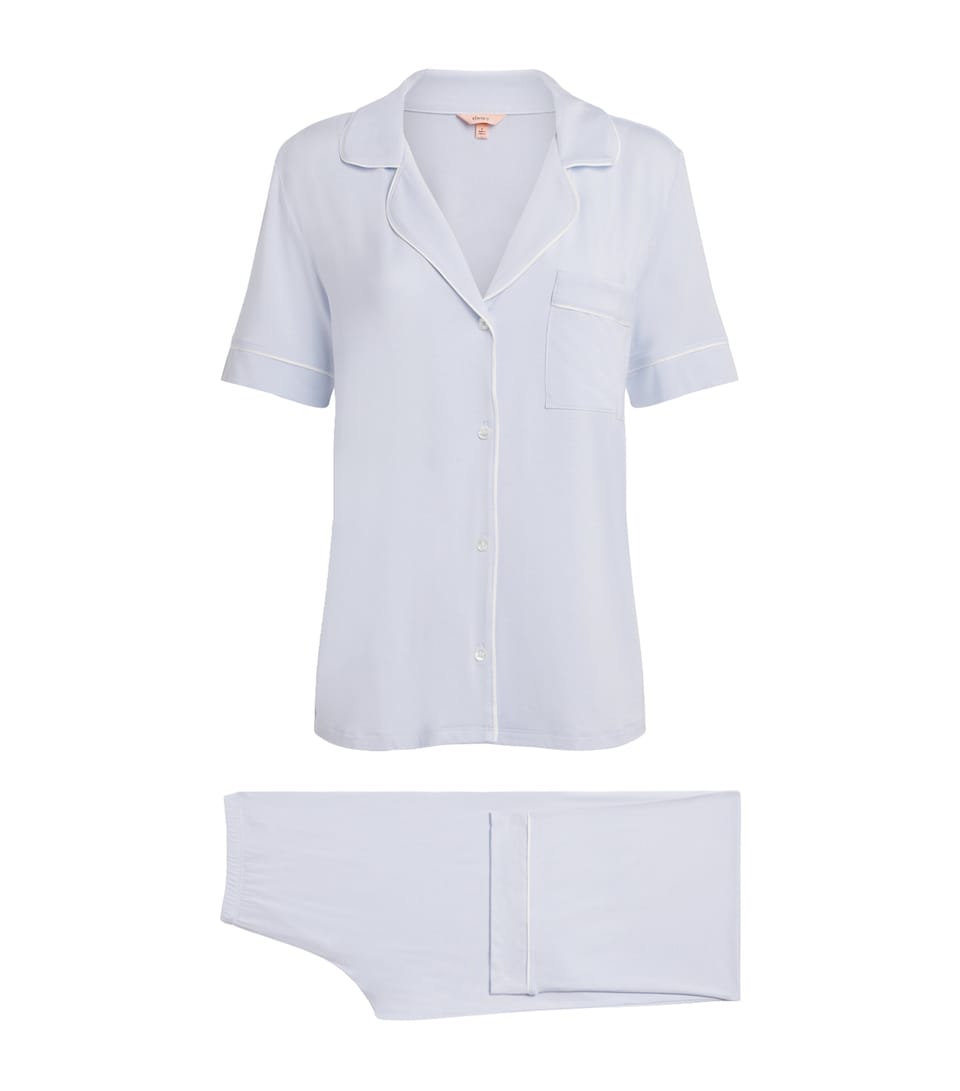 Eberjey Womens Short-Sleeve Gisele Pyjama Set Ice Blue/ivory