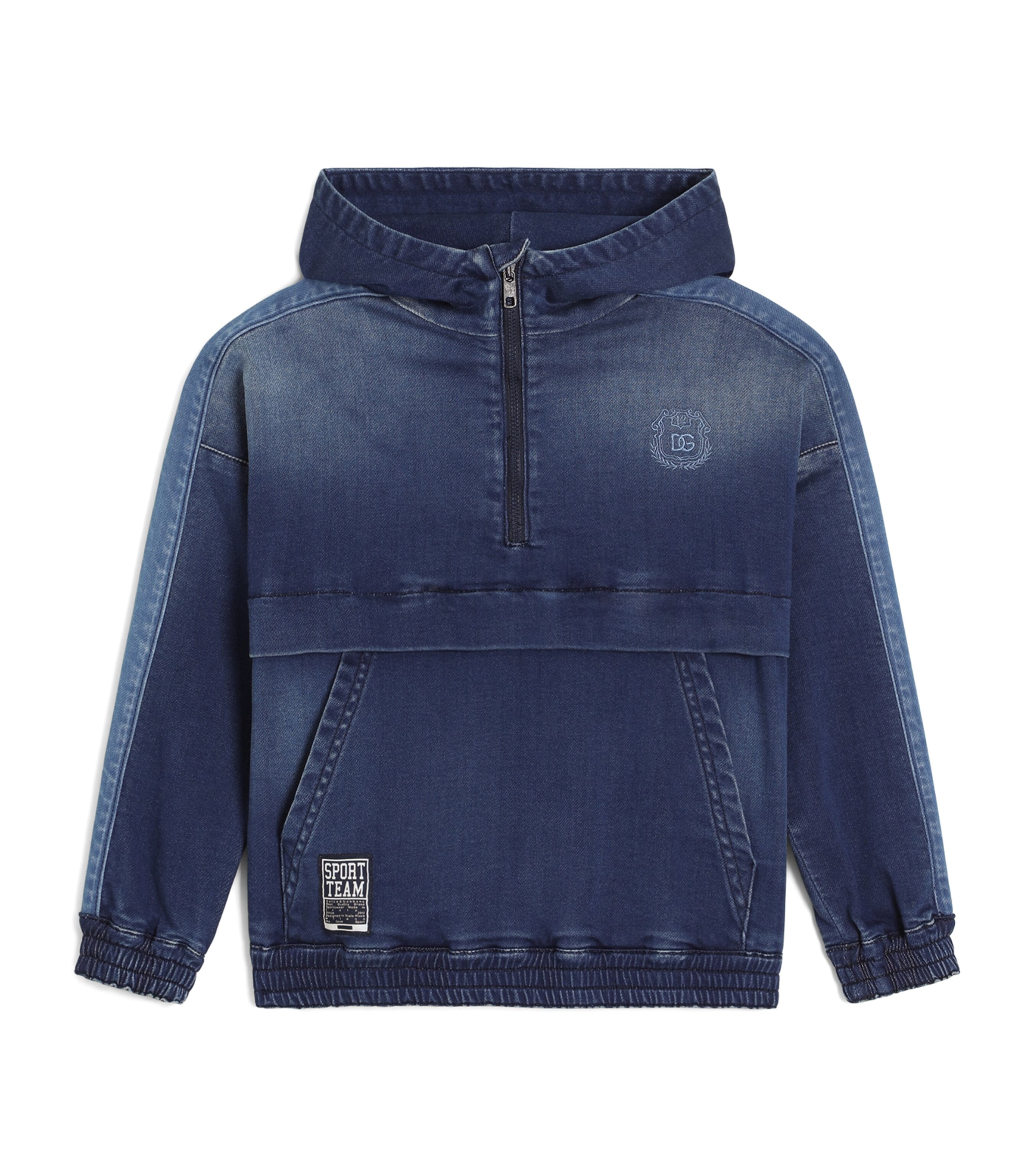 Dolce&Gabbana Kids Stretch-Denim Crest Hoodie (10-14 Years) Combined Col