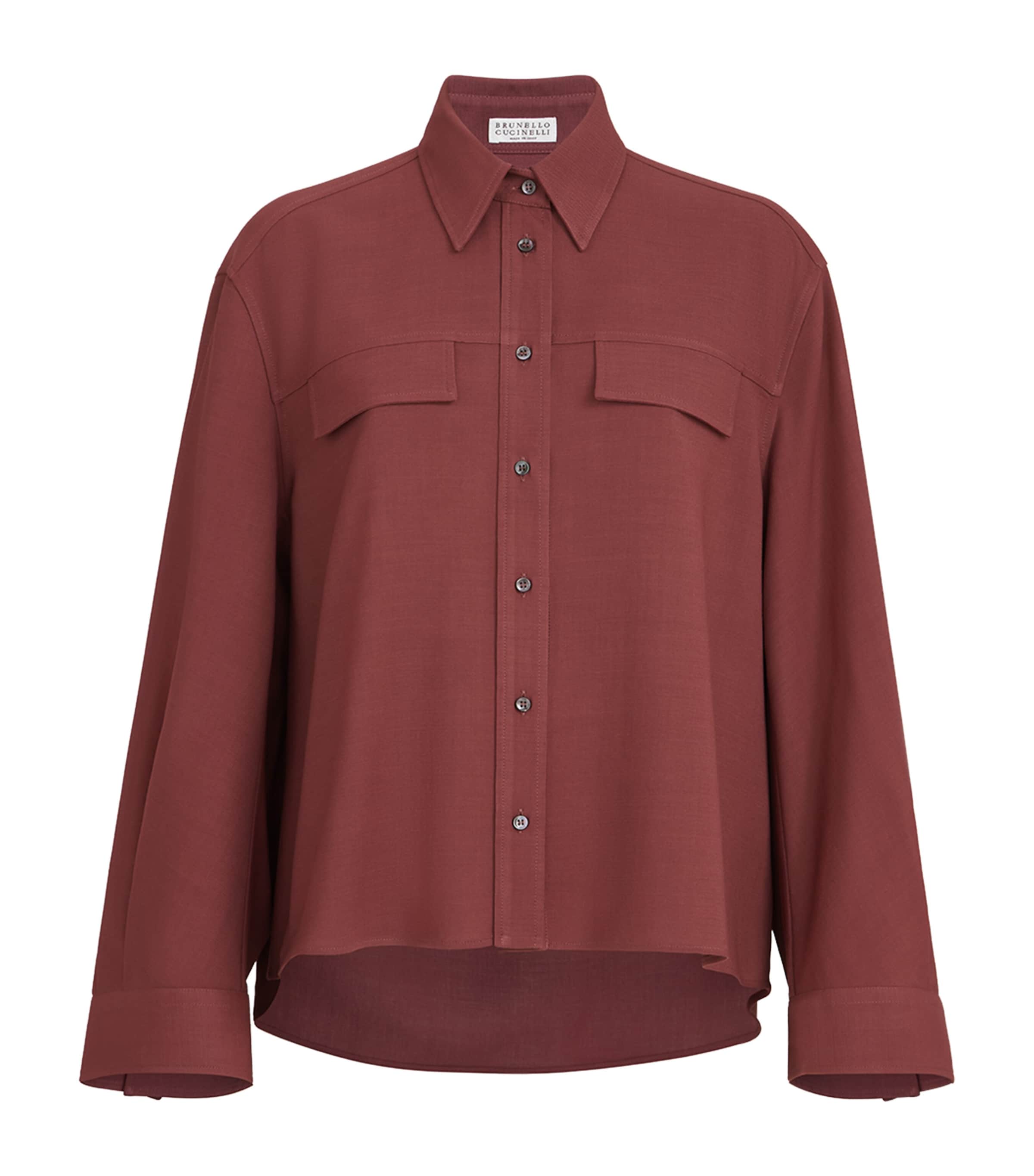 Brunello Cucinelli Womens Virgin Wool-Blend Twill Shirt Cabernet