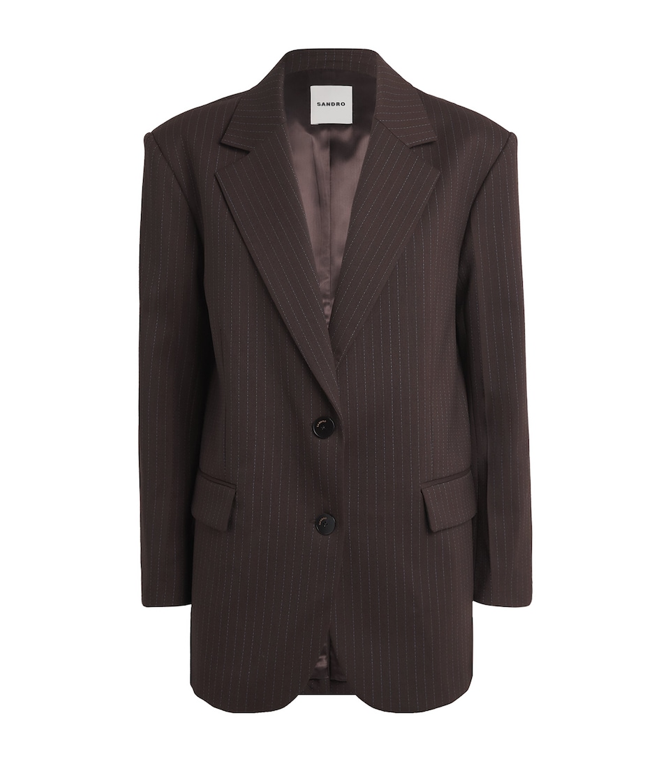 Sandro Paris Womens Striped Single-Breasted Blazer Marron / Bleu