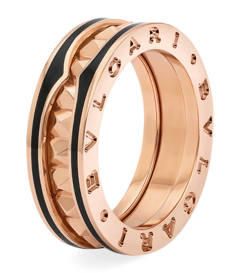 Bvlgari Rose Gold and Black Ceramic B.zero1 Rock One-Band Ring Pink Gold