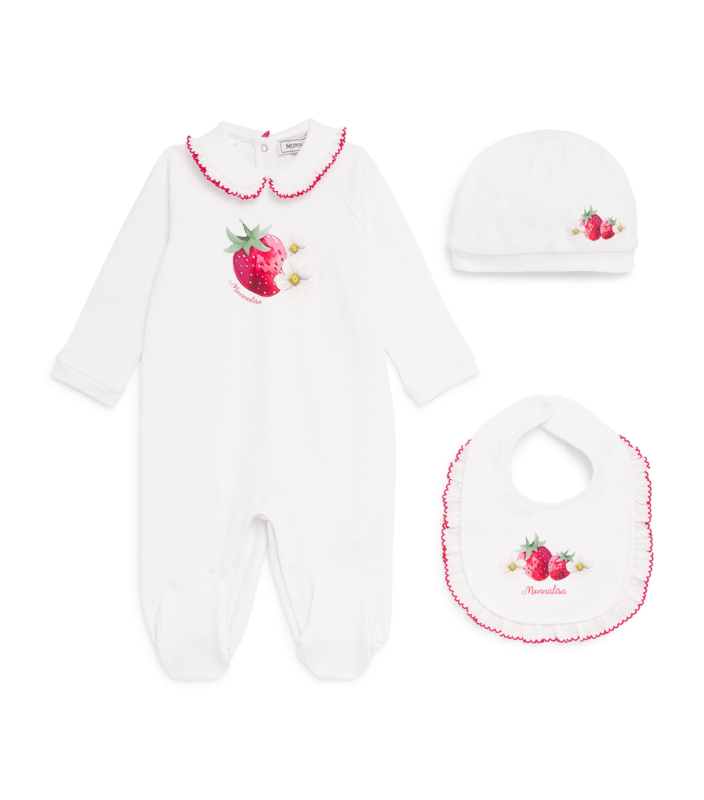 Monnalisa Printed All-In-One, Bib and Hat Set (1-9 Months) Optical White