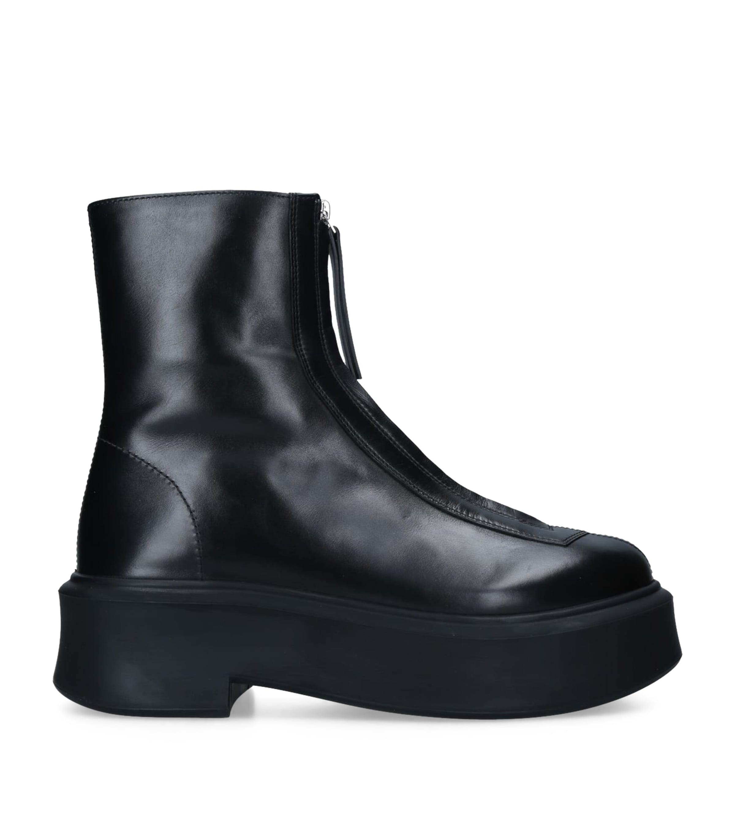The Row Zipped Leather Ankle Boots 50 Black