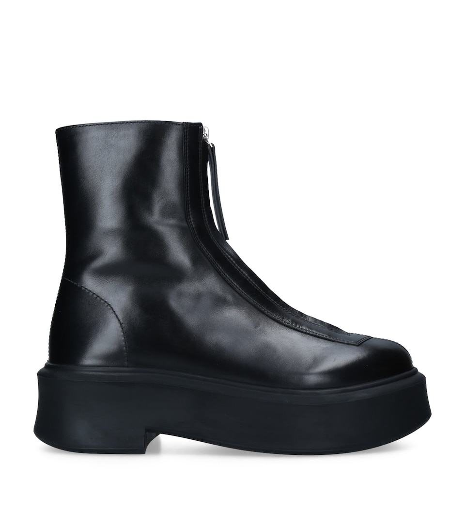 The Row Zipped Leather Ankle Boots 50 Black