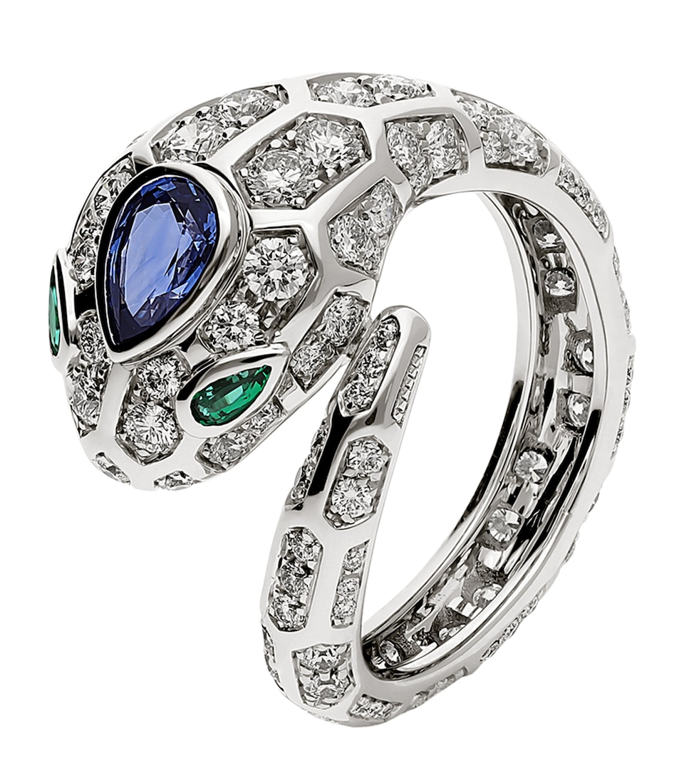 White Gold, Diamond and Sapphire Serpenti Ring