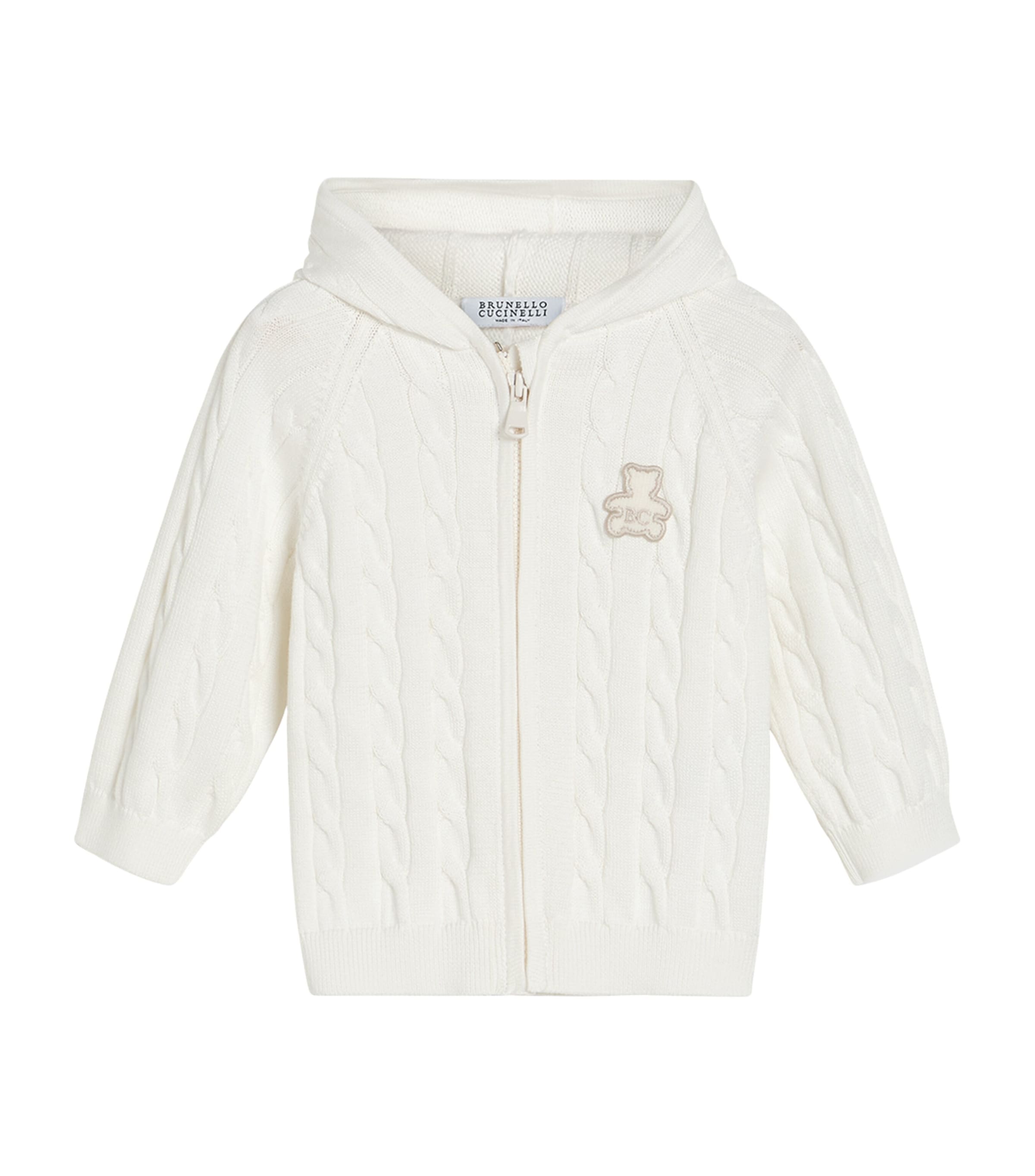 Brunello Cucinelli Kids Cable-Knit Baby Bernie Hooded Cardigan (6-18 Months) White