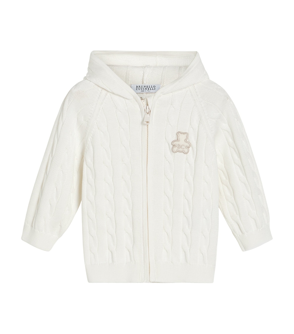 Brunello Cucinelli Kids Cable-Knit Baby Bernie Hooded Cardigan (6-18 Months) White
