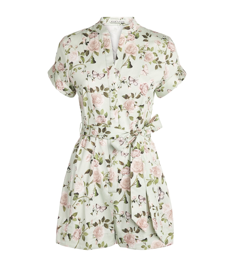 Alice+Olivia Womens Floral Lucy Playsuit Grdn Gssp Light Sage
