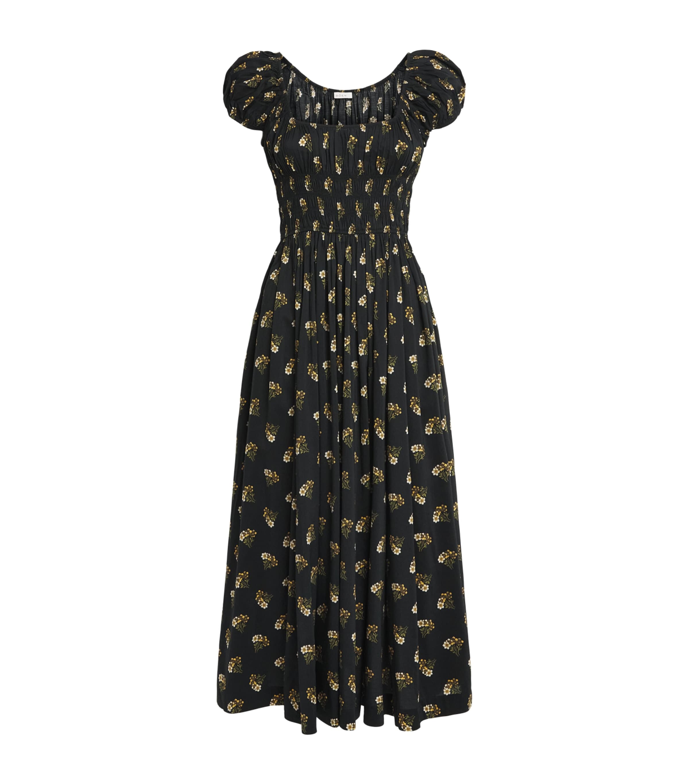 DÔEN Womens Poplin Floral Quinley Midi Dress Buttercup Bouquet