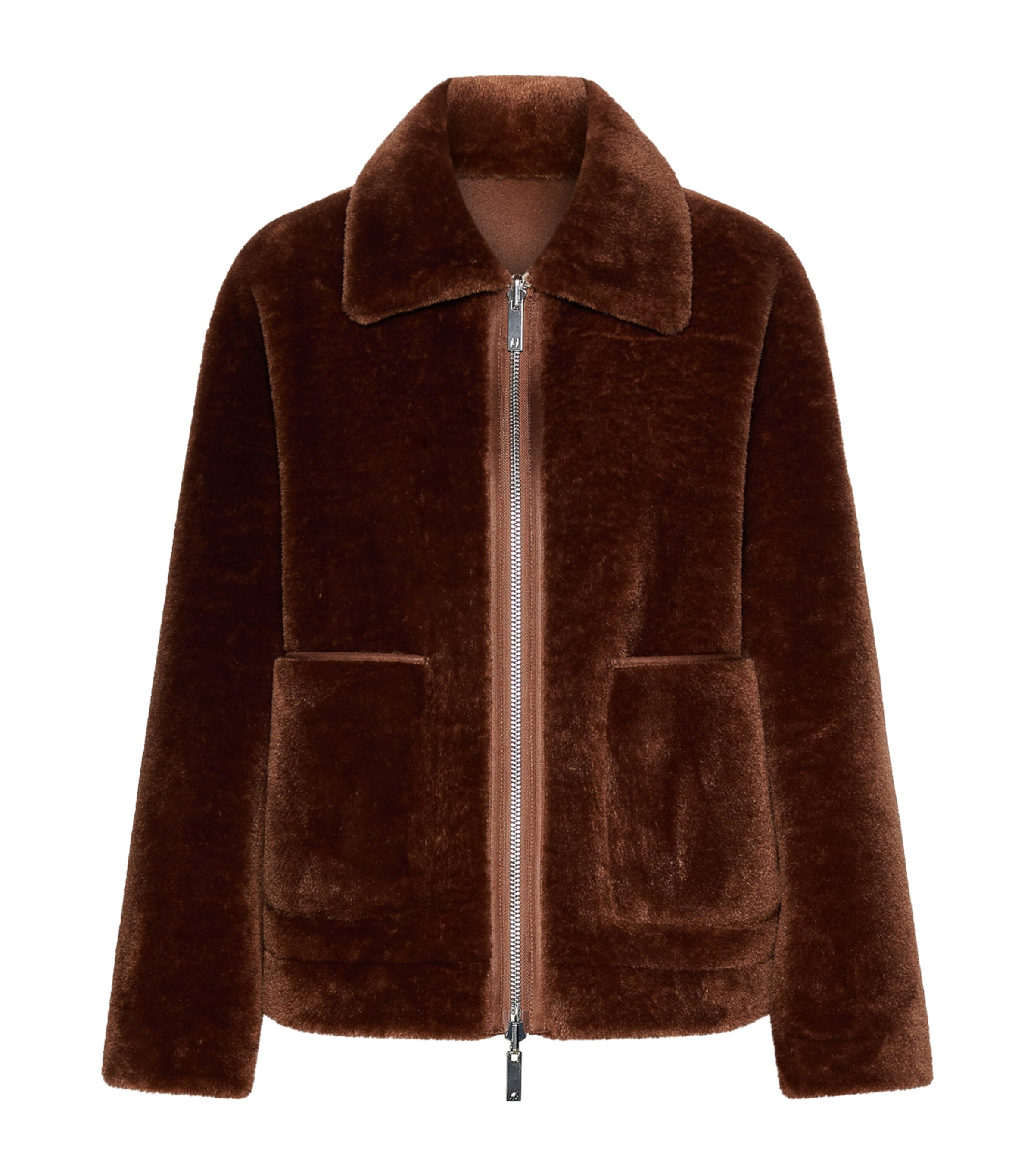 Marella Womens Faux Fur Zip-Up Jacket Caramel