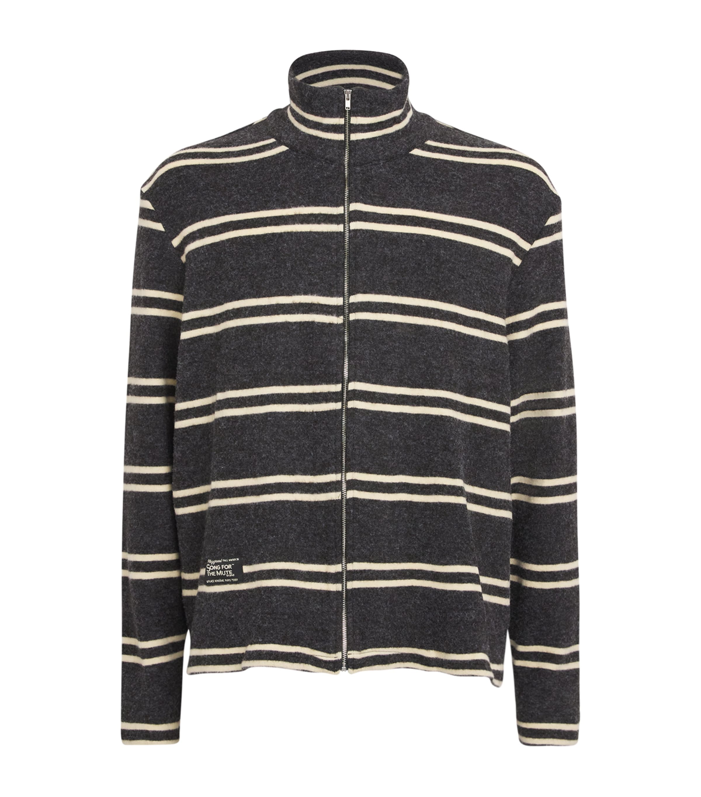 Song For The Mute Mens Funnel-Neck Zip-Up Cardigan Charcoal