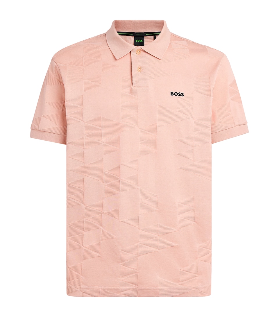 BOSS Mens Cotton Jacquard Network Polo Shirt Light Orang