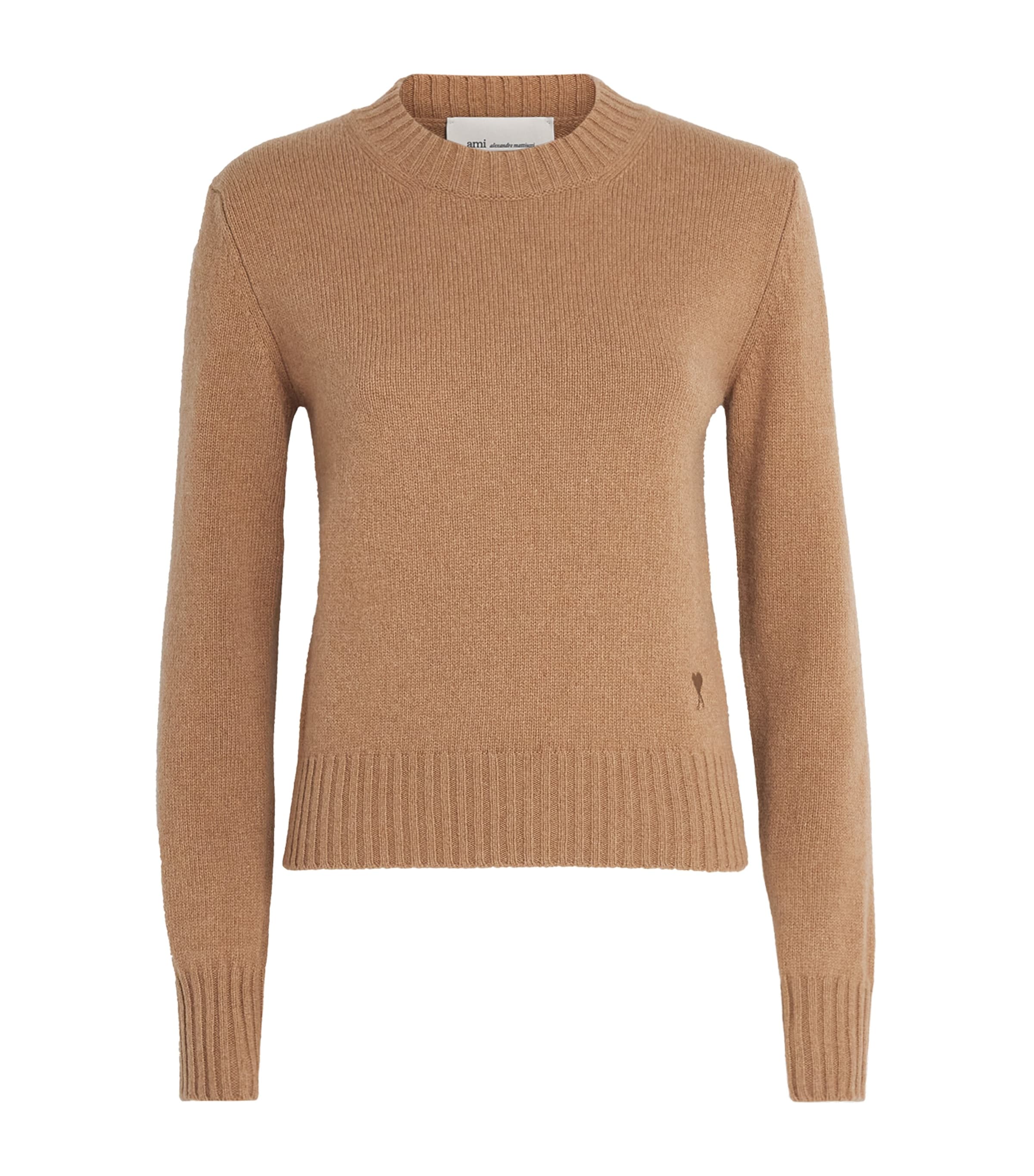 AMI Paris Womens Cashmere-Wool Ami de Coeur Sweater Camel