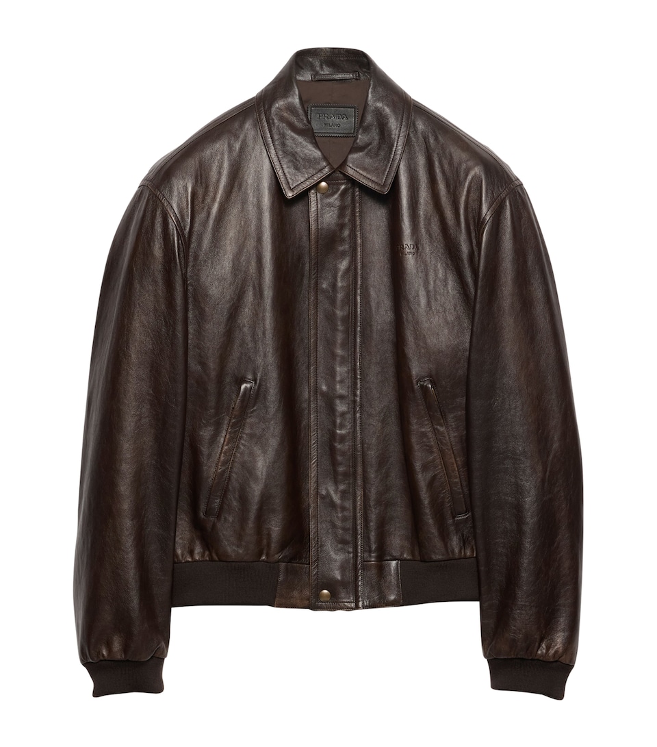 Prada Mens Nappa Leather Bomber Jacket Brown