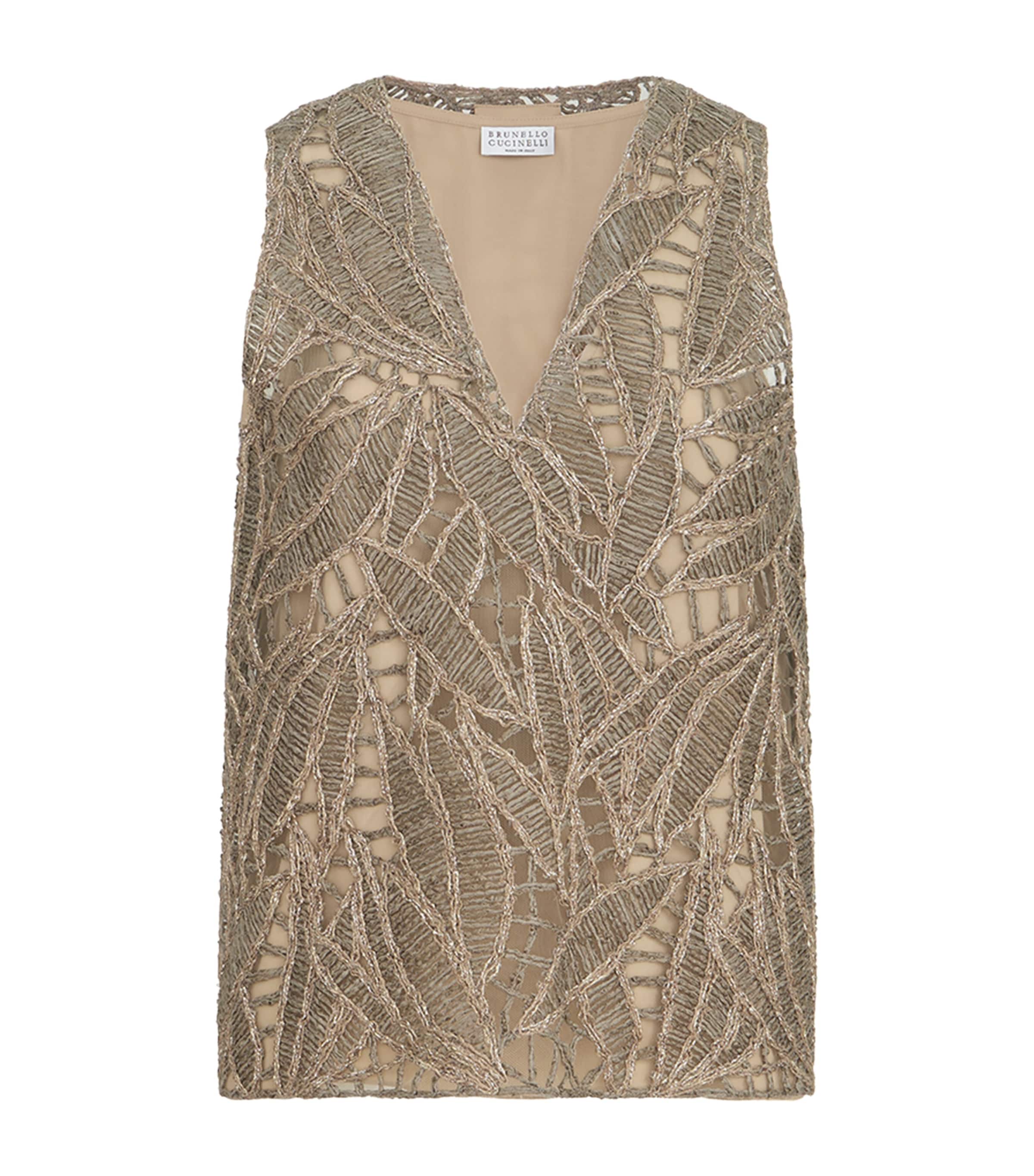 Brunello Cucinelli Womens Embroidered Sleeveless Top