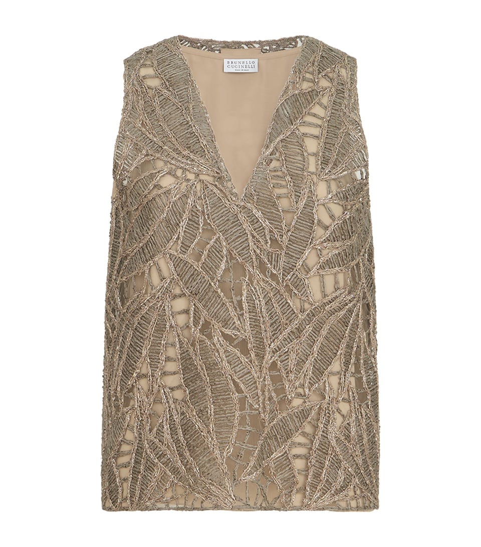 Brunello Cucinelli Womens Embroidered Sleeveless Top
