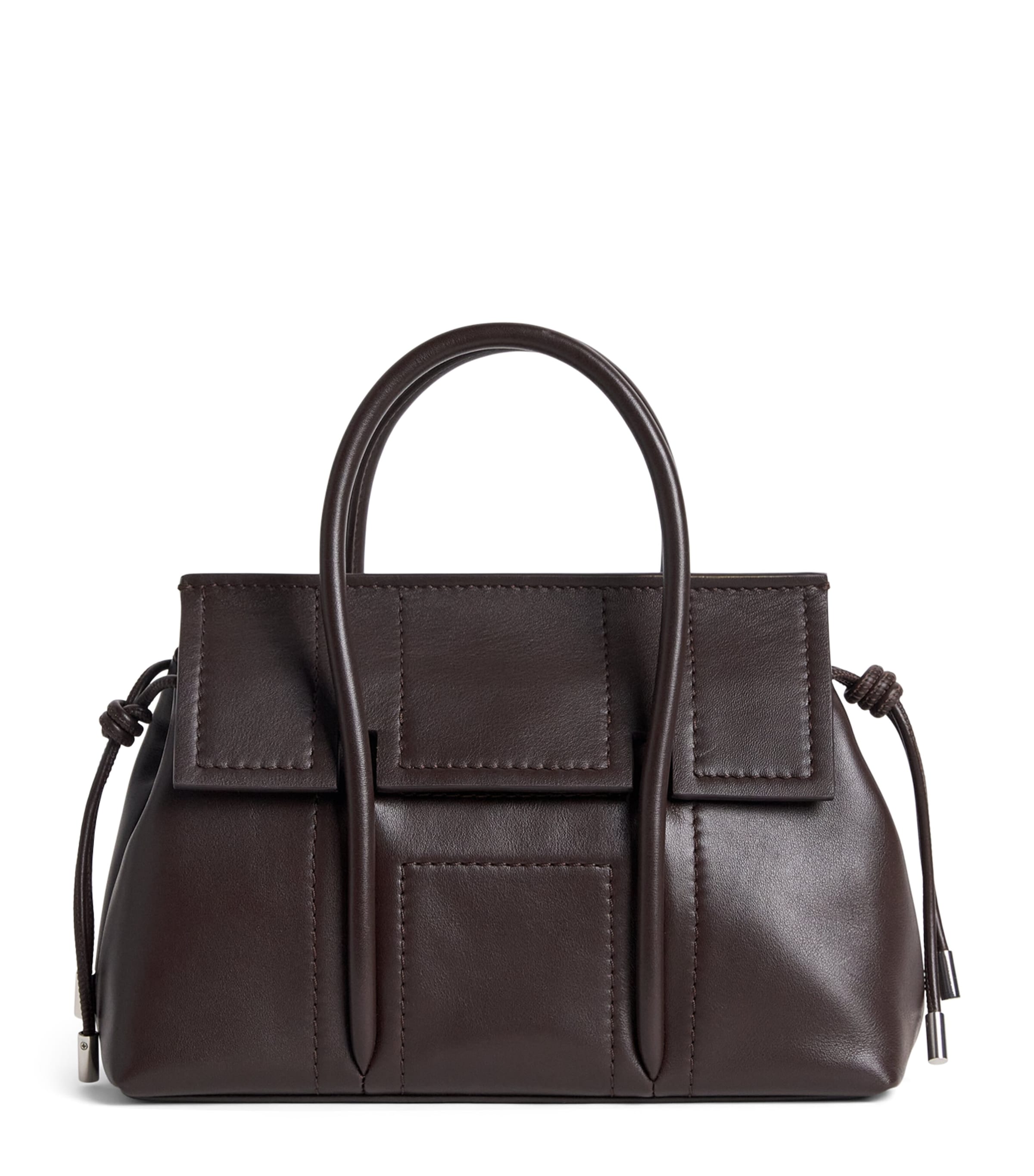 Harrods Small Leather Marcie Shoulder Bag Brown