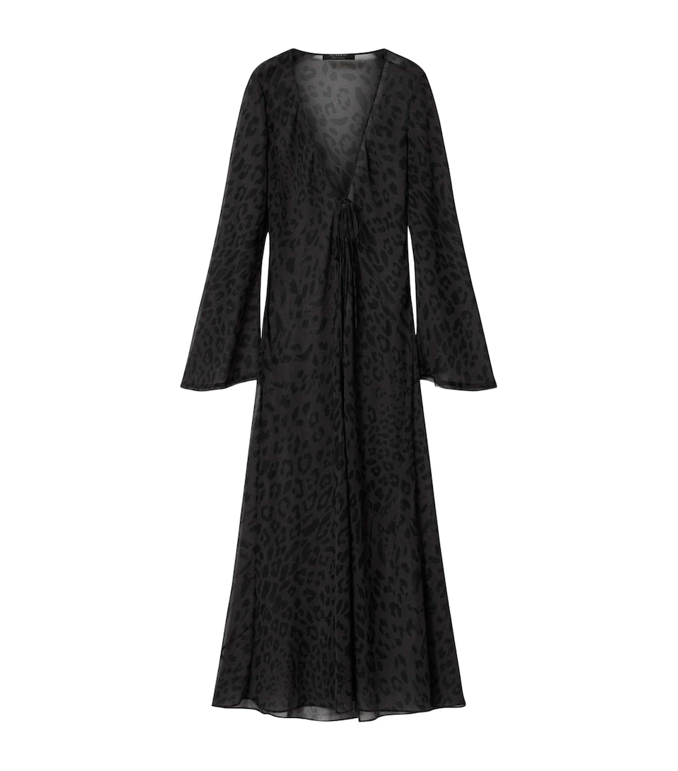 AllSaints Womens Leopard Print Zalia Beach Cover-Up Dress Savra Black