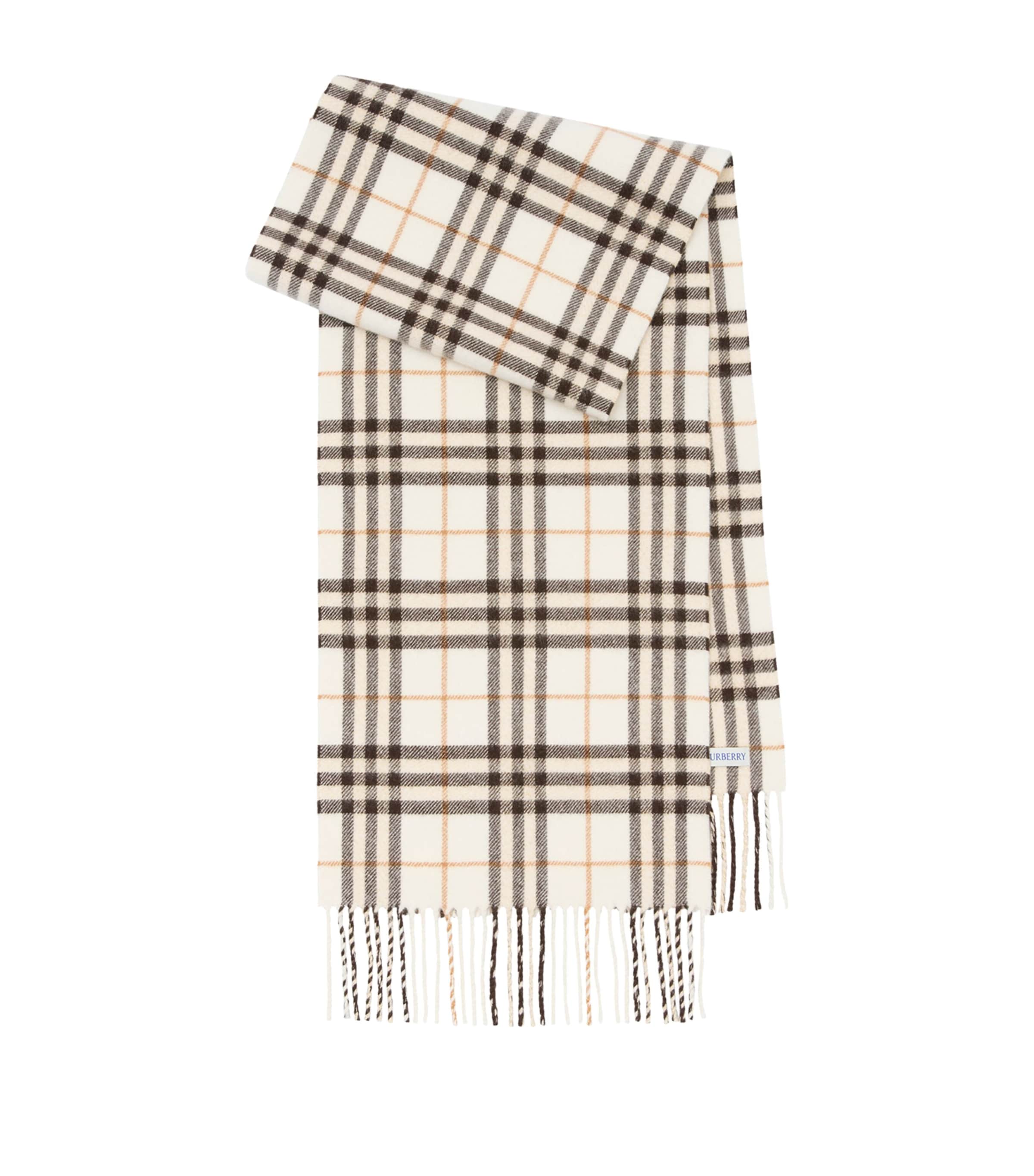 Burberry Cashmere Sparkle Check Scarf Pebble White