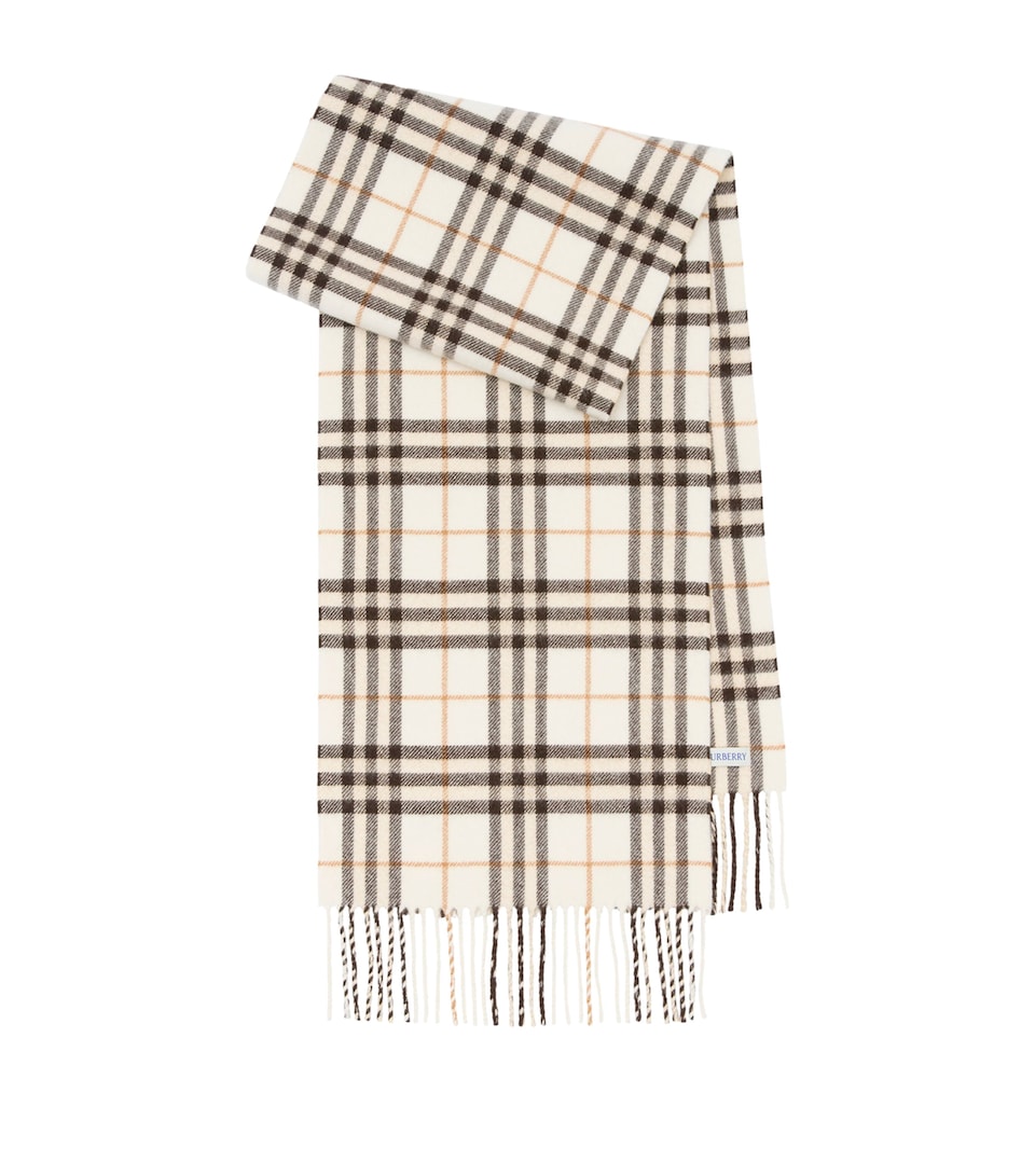 Burberry Cashmere Sparkle Check Scarf Pebble White