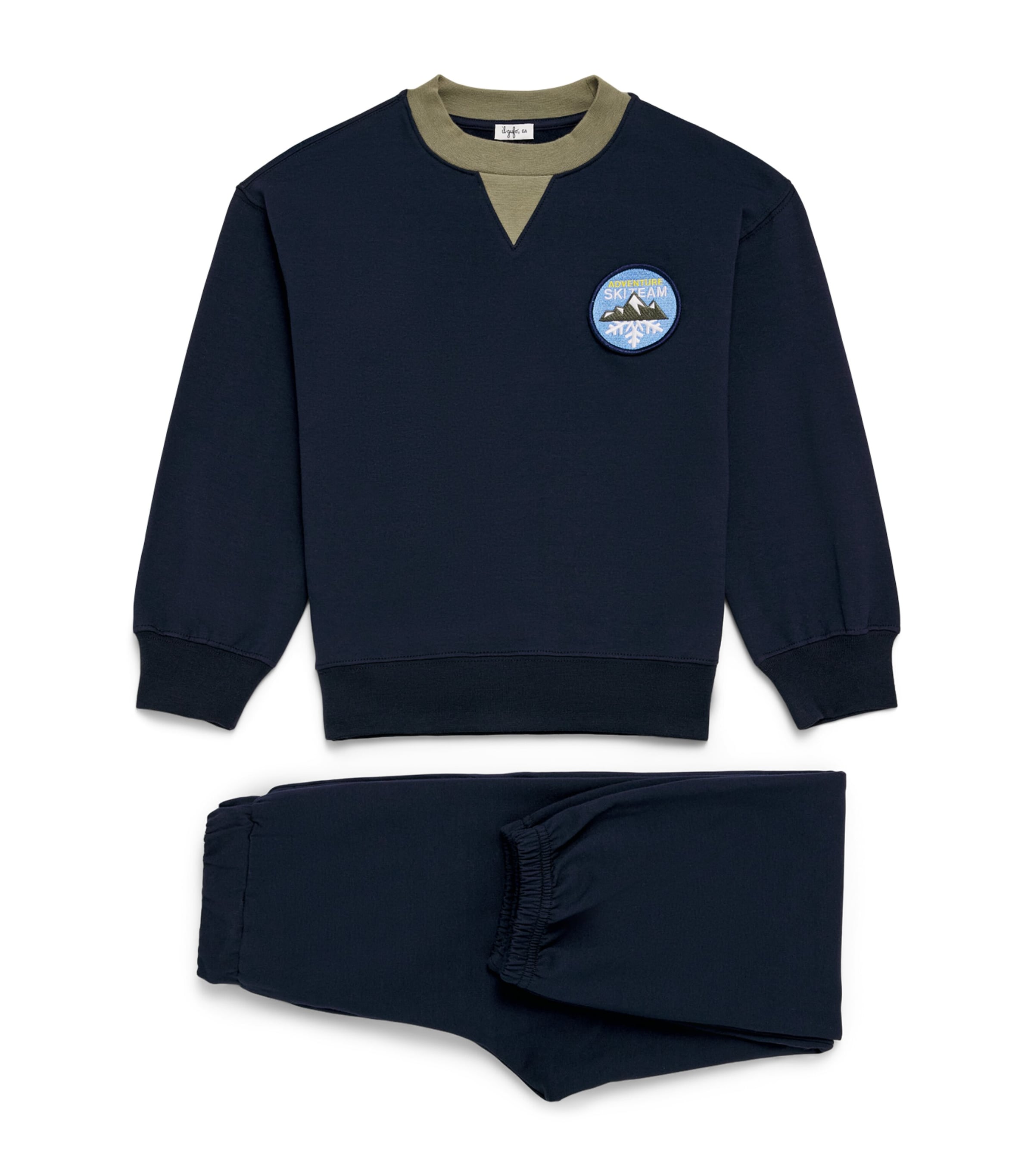 Il Gufo Cotton Ski Team Sweatshirt and Sweatpants Set (2-14 Years) Navy Blue