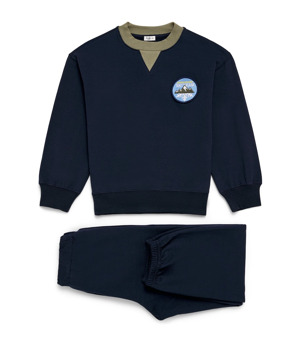 Il Gufo Cotton Ski Team Sweatshirt and Sweatpants Set (2-14 Years) Navy Blue