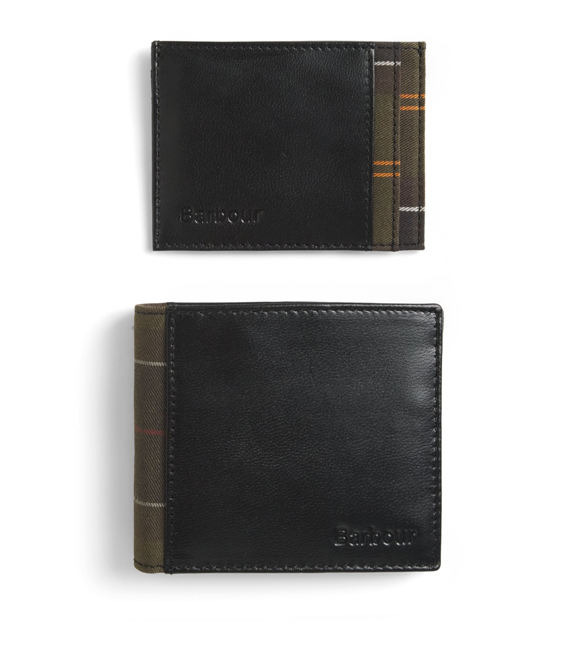 Barbour Leather Tartan-Detail Wallet and Card Holder Gift Set Black/classic Tartan