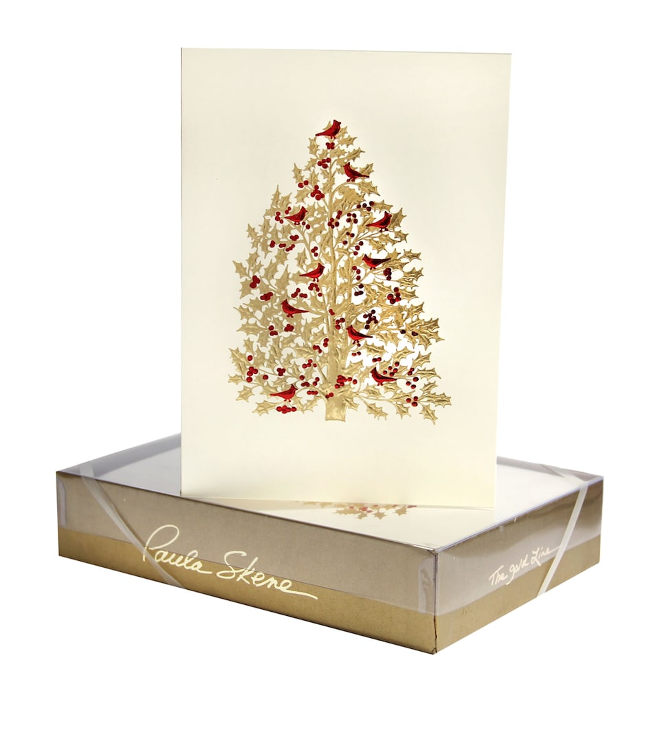 Paula Skene Holly Tree with Cardinals Box Set (8 Cards and Envelopes) Ecru