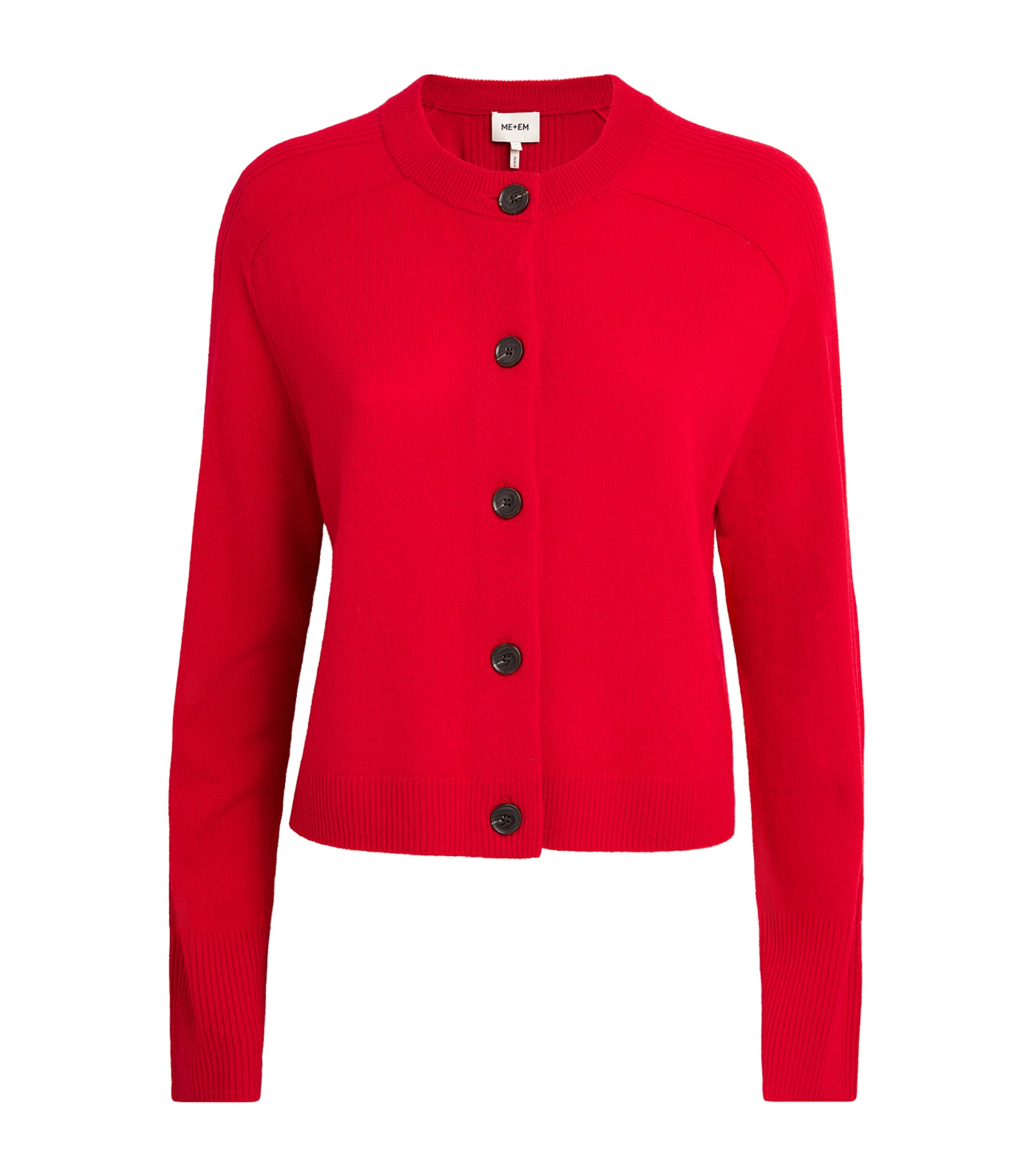ME+EM Womens Wool-Cashmere Saddle-Shoulder Cardigan Scarlet Red