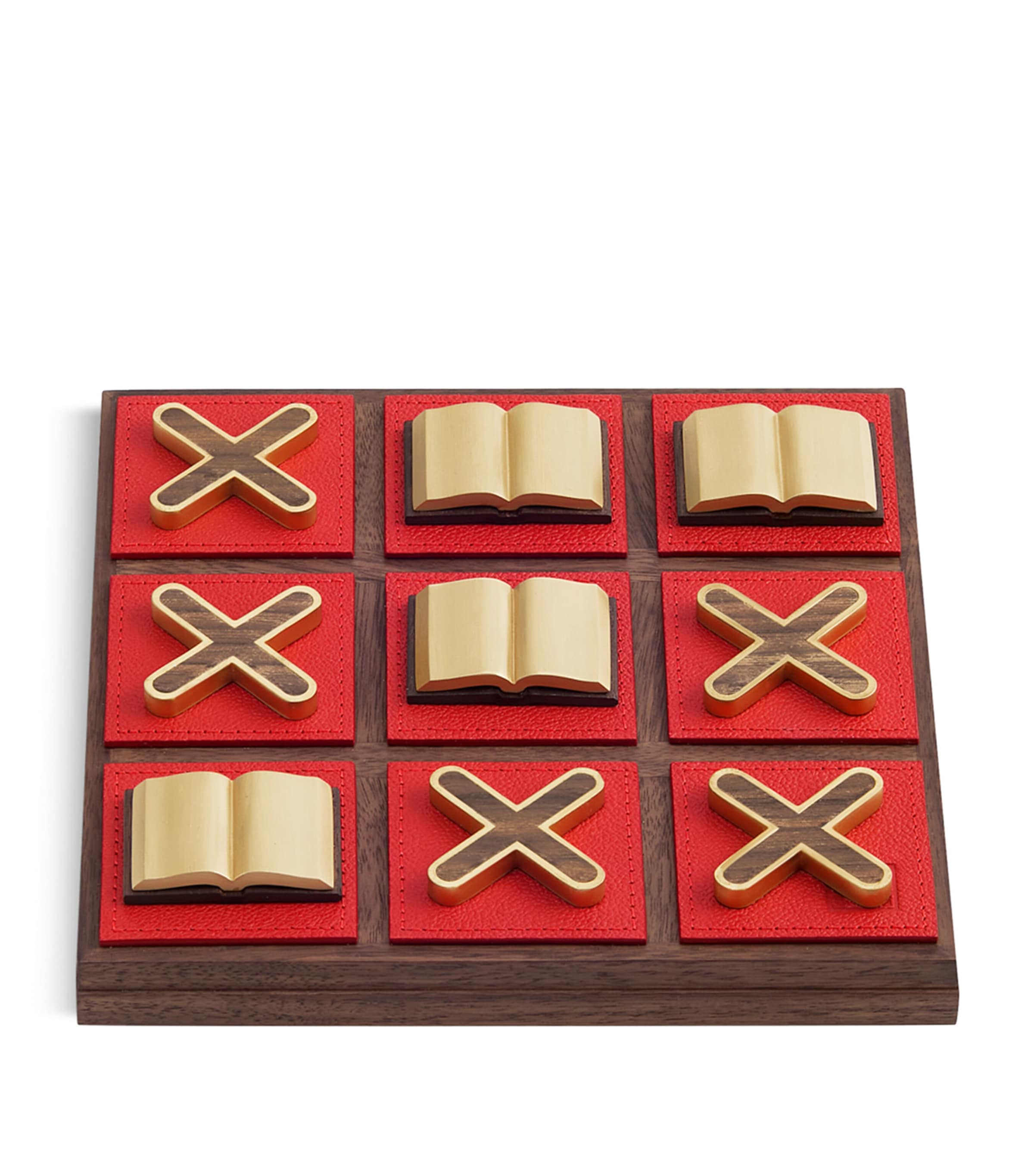 Assouline Walnut Tic-Tac-Toe Board Red