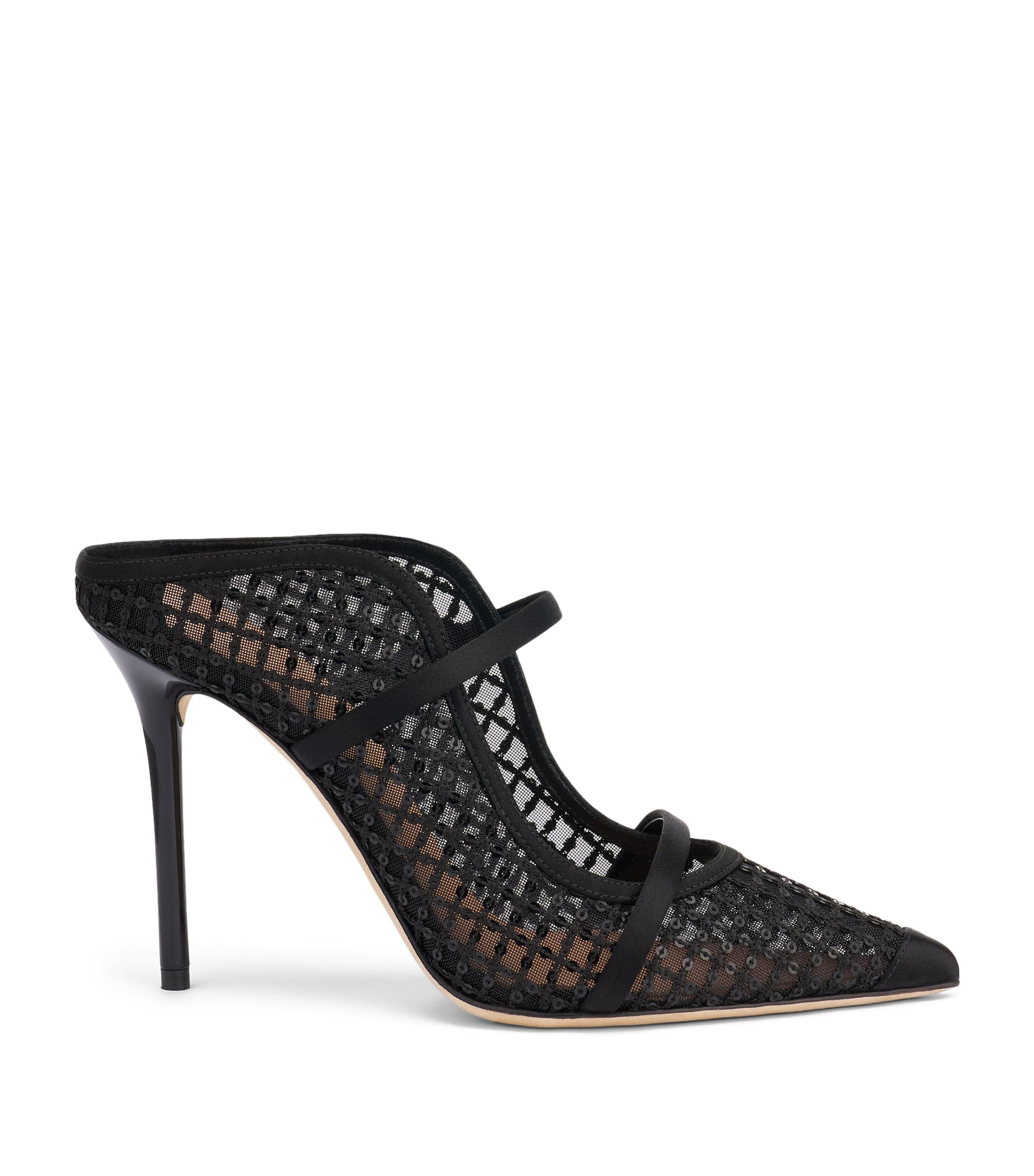 Malone Souliers Sequin Mesh Maureen Heeled Mules 100 Black