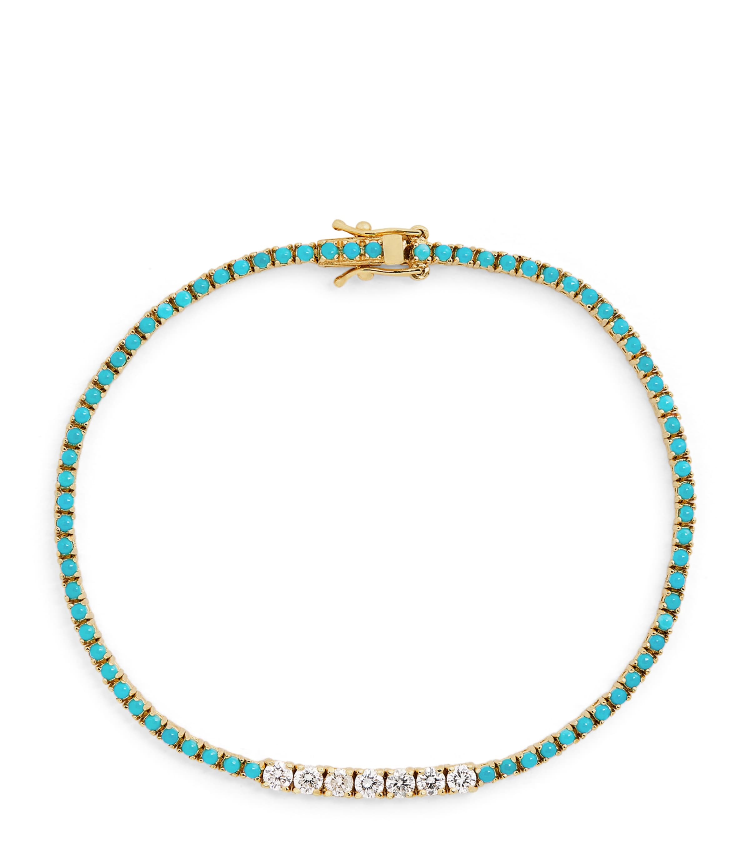 Yellow Gold, Diamond and Turquoise Four-Prong Tennis Bracelet