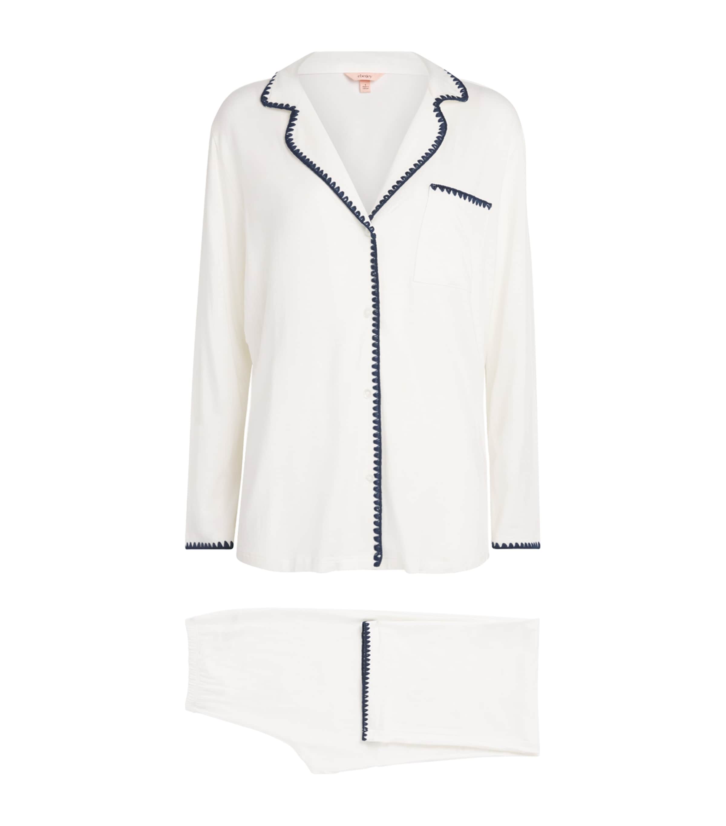 Eberjey Womens Frida Long Pyjama Set Ivory/navy