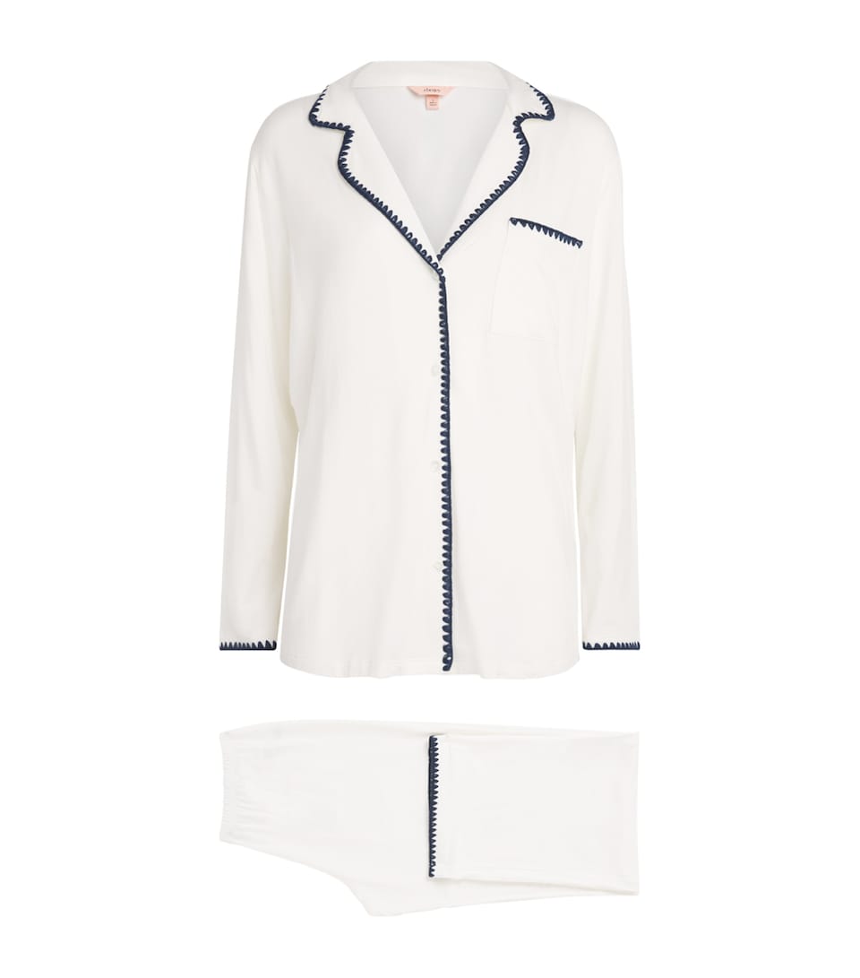 Eberjey Womens Frida Long Pyjama Set Ivory/navy