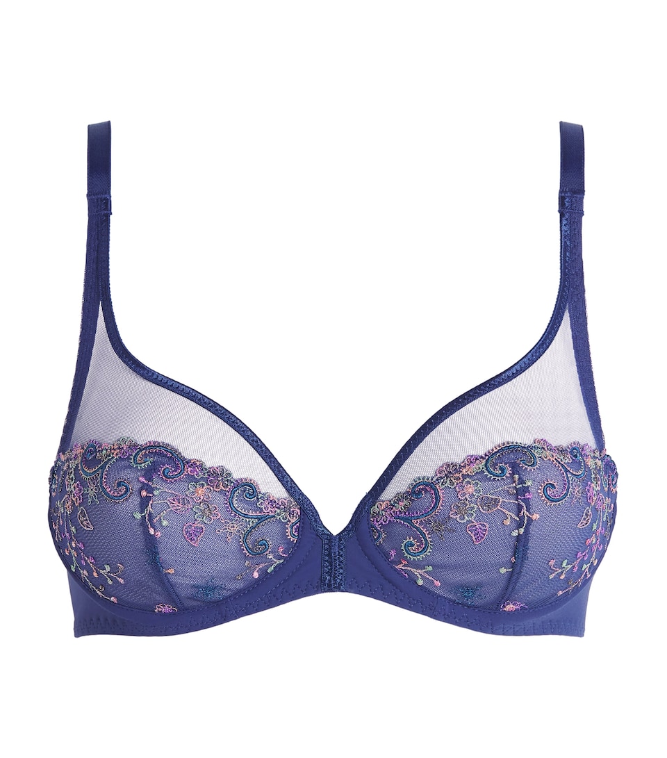 Simone Perele Womens Embroidered Plunge Delice Bra Blue Rainbow