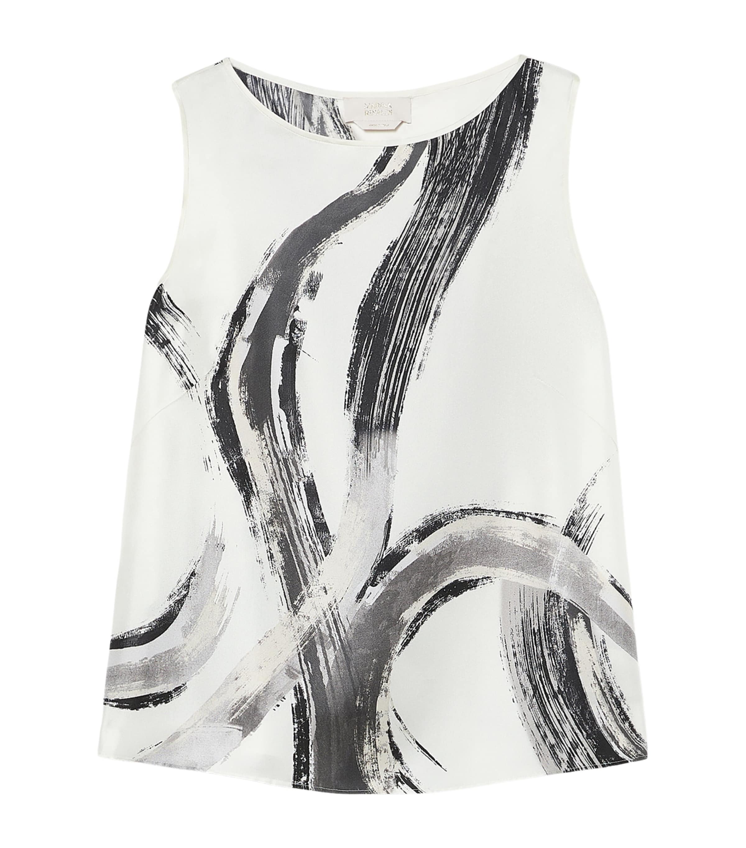 Marina Rinaldi Womens Silk Printed Blouse White Black