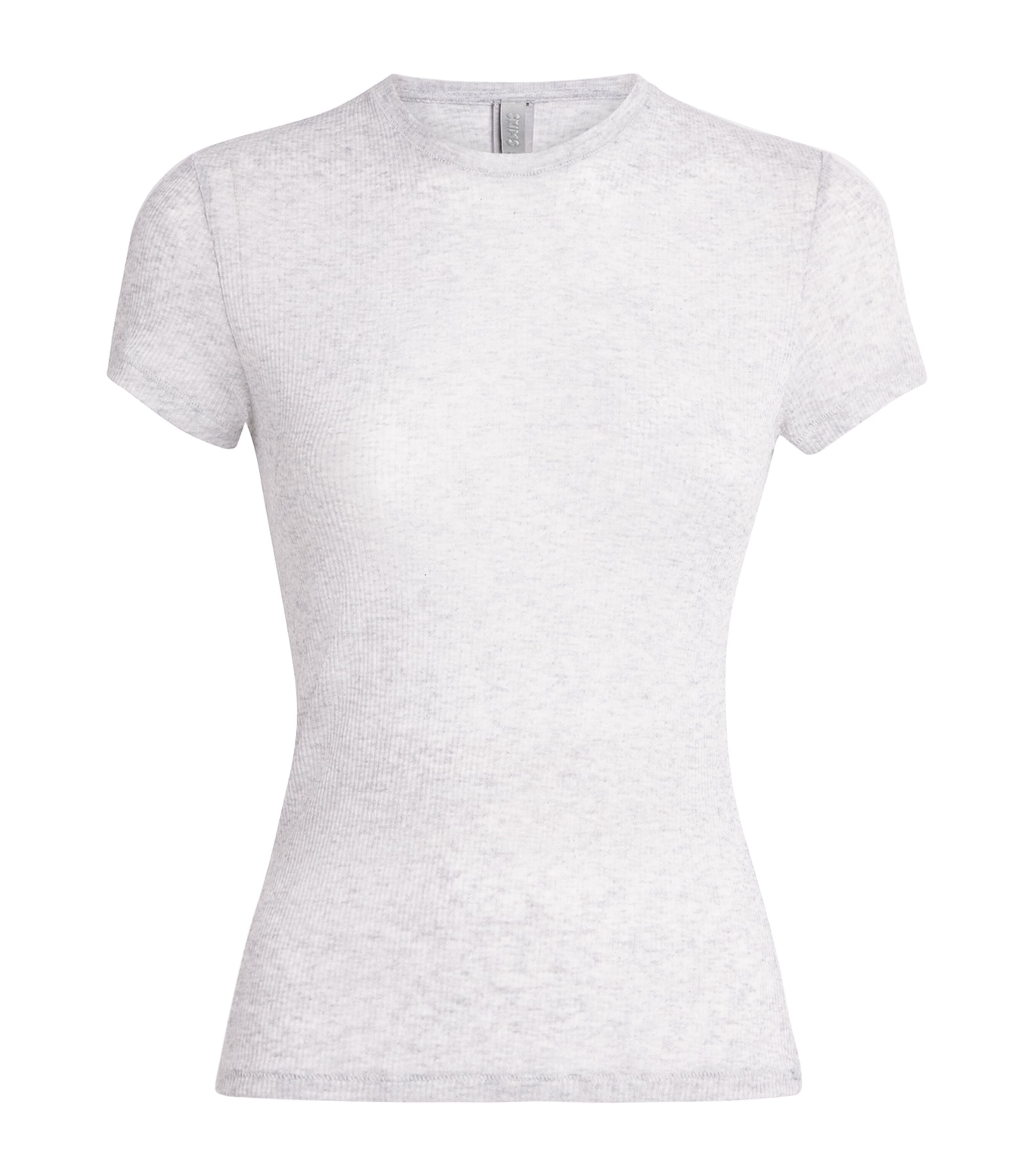 Skims Womens Semi-Sheer Ribbed T-Shirt Light Heather Grey