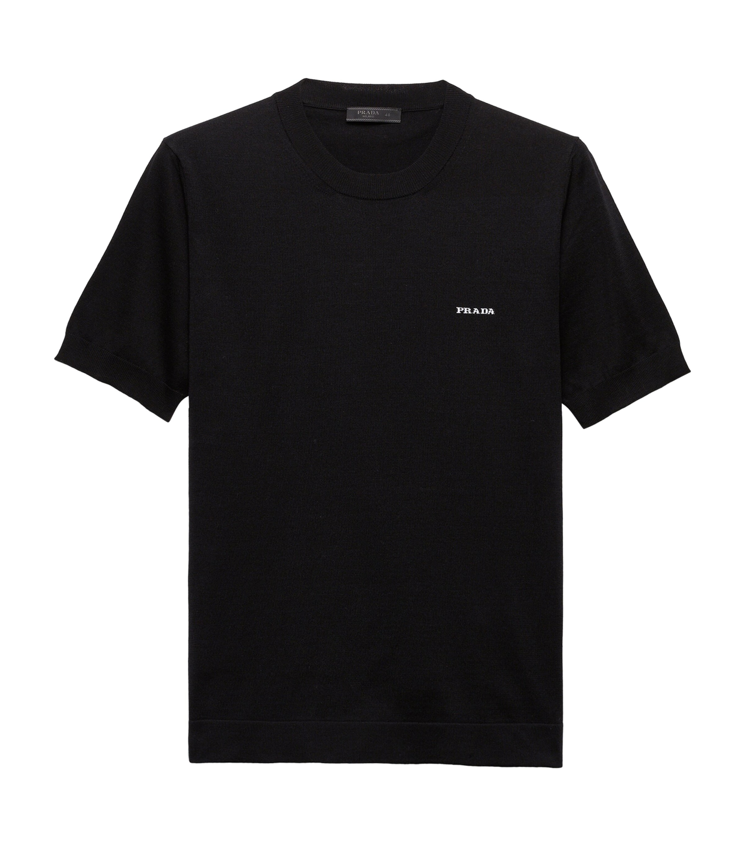 Prada Mens Cotton Logo Short-Sleeve Sweater Black